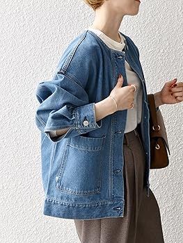 Amazon.co.jp: [シップス エニィ] ノーカラー デニム ブルゾン