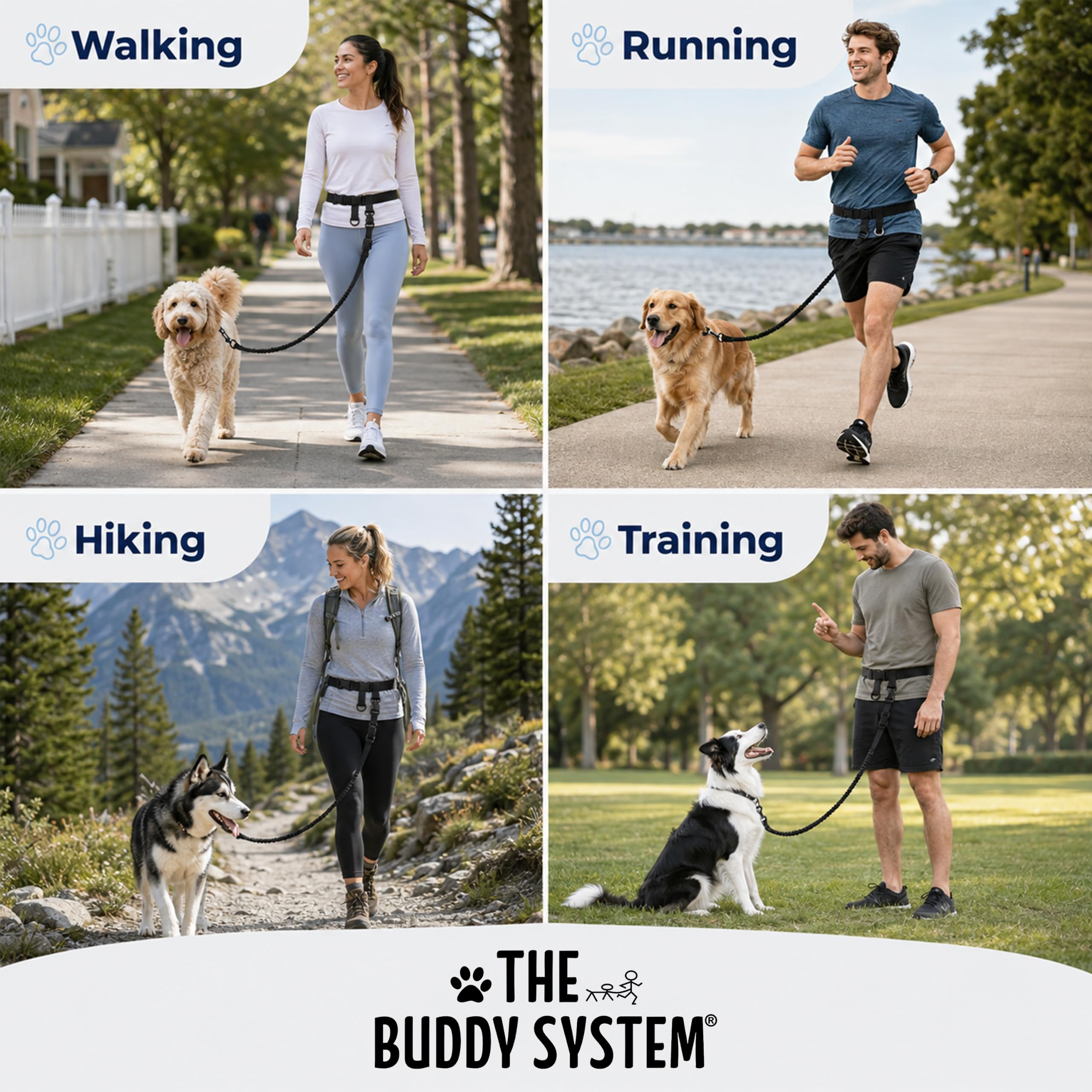 The Buddy System Wyprodukowano w USA regulowana smycz bez użycia rąk, idealna do biegania, regularnego systemu dla psów, XL, czarna od The Buddy System