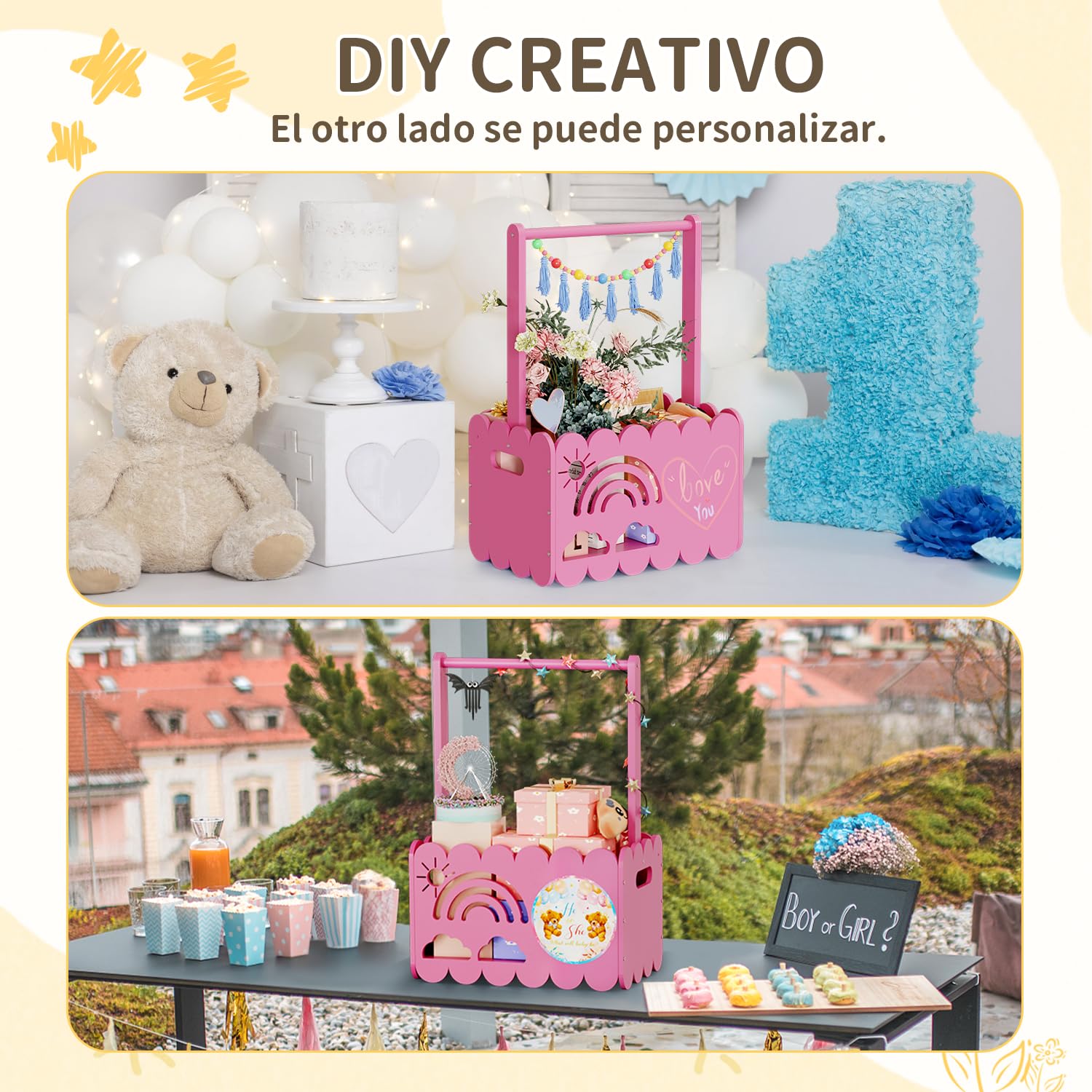 Regalos Para Bebes Recién Nacidos - Wooden cesta regalo Bebe- Regalos Bebes Recien Nacidos Originales Niña O Niño, Regalos Para Baby Shower, Cesta Organizadora Bebe, Cestas Bebe Regalo