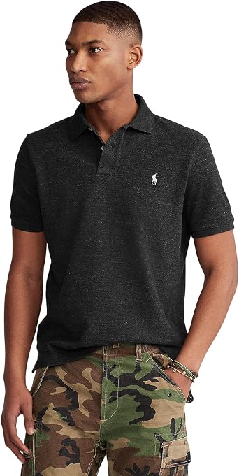 POLO RALPH LAUREN Classic Fit Mesh Polo Black Marl Heather SM