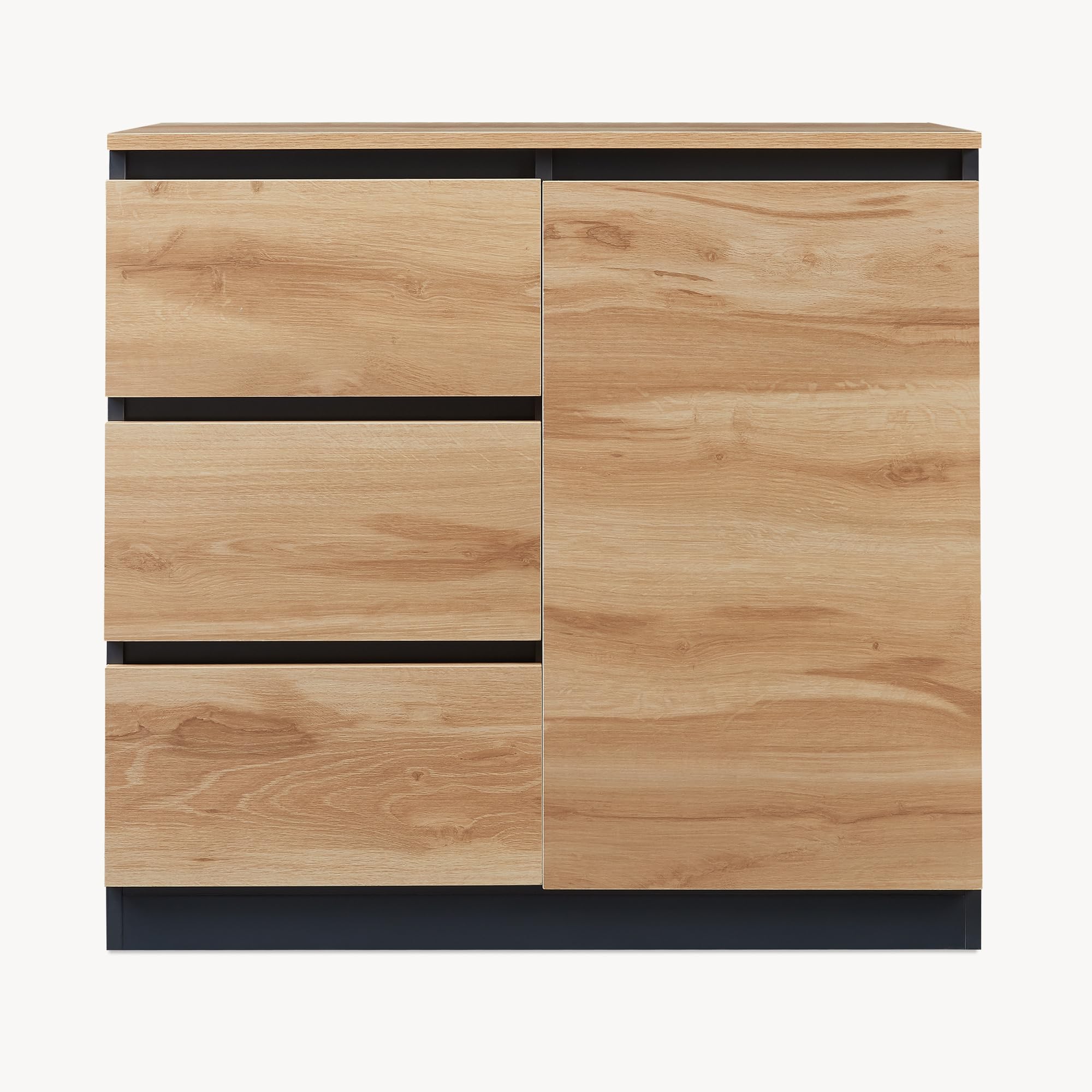 [en.casa] Credenza Mobile Contenitore con Anta e 3 Cassetti Comò con Vani Ripiani Chiusi Madia per Soggiorno Sala da Pranzo Ingresso 80 x 40 x 75 cm - Nero/Effetto Rovere Rustico