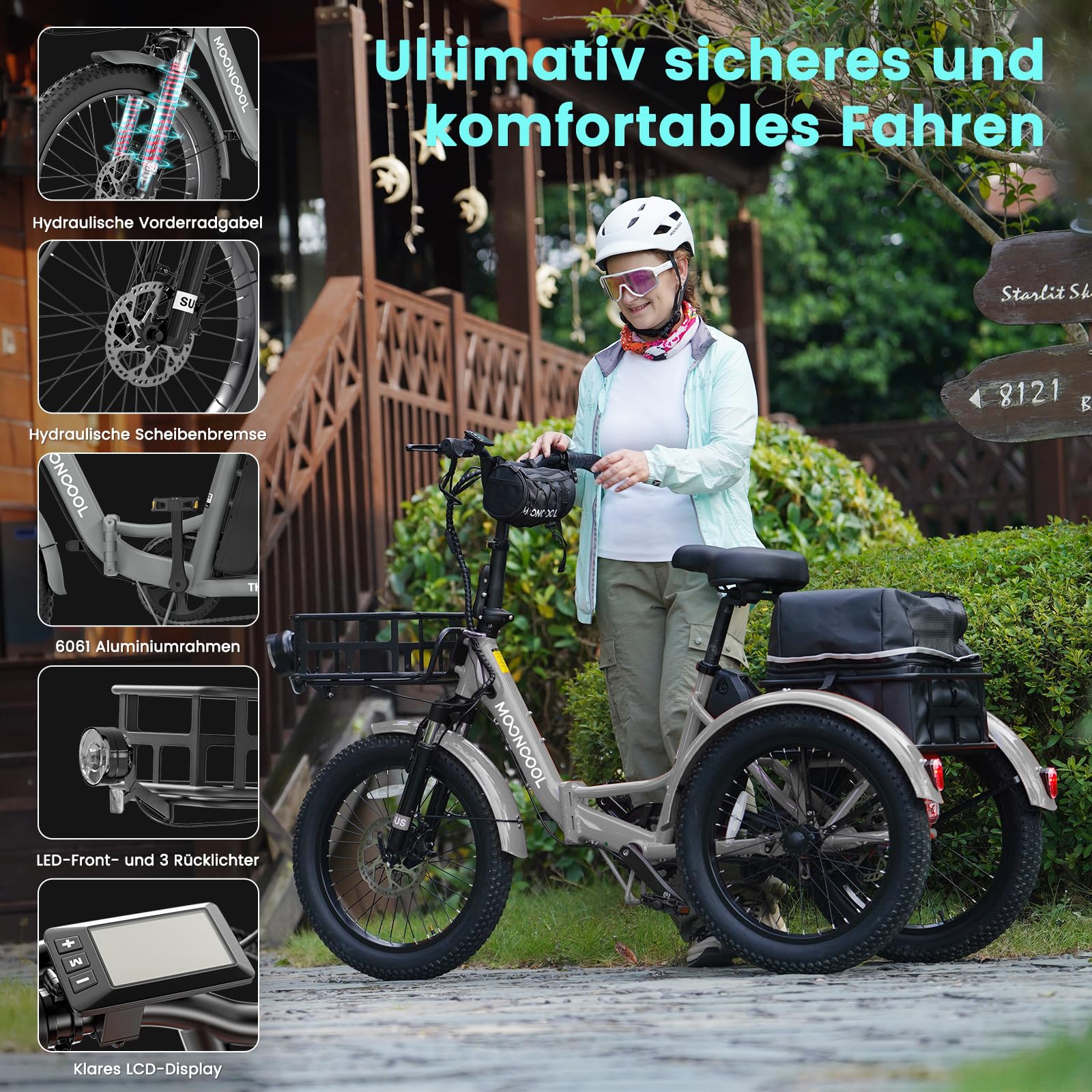 MOONCOOL VéLo Pliable E Bike, VéLo éLectrique 20 Pouces pour Hommes Et Femmes avec Batterie 36V 20 Ah, Moteur 250W, éCran LCD, Vitesse 25 Km/H, IP65, 45 NM, avec Grands Paniers