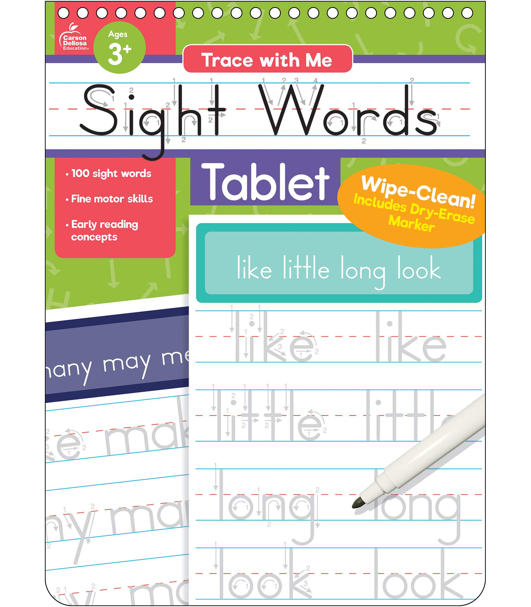 Trace with Me: Sight Words Wipe Clean Workbook, Practice Sight Words with Dry Erase Marker for Preschool and Kindergarten