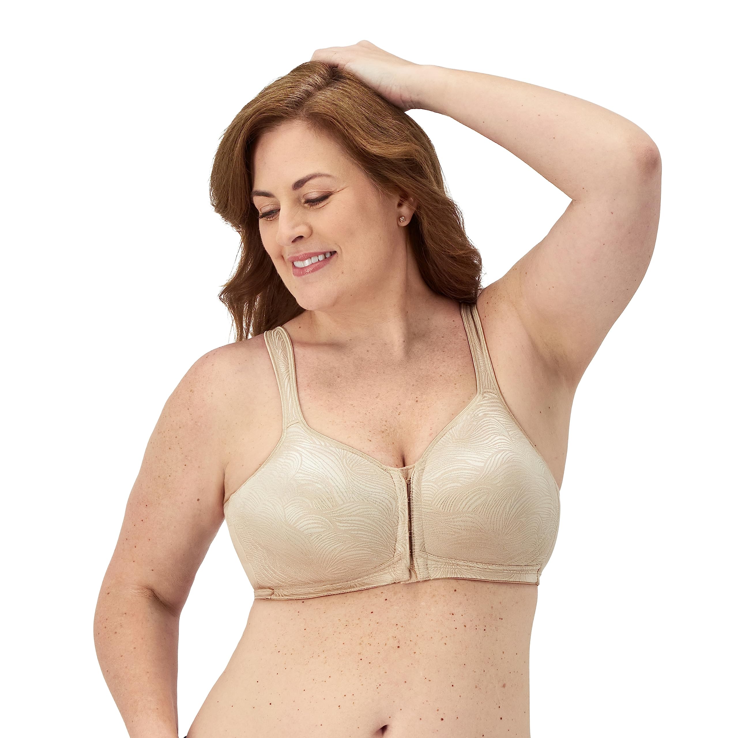 PlaytexWomen's 18 Hour Extra Back Support Front Close Wireless Bra Use52E with 2-Pack Option, White/Nude