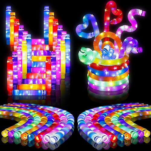 Paquete de 15 tubos con luz LED, palitos brillantes, collar brillante y brancelets, decoraciones de fiesta, juguetes de tracción y estiramiento para