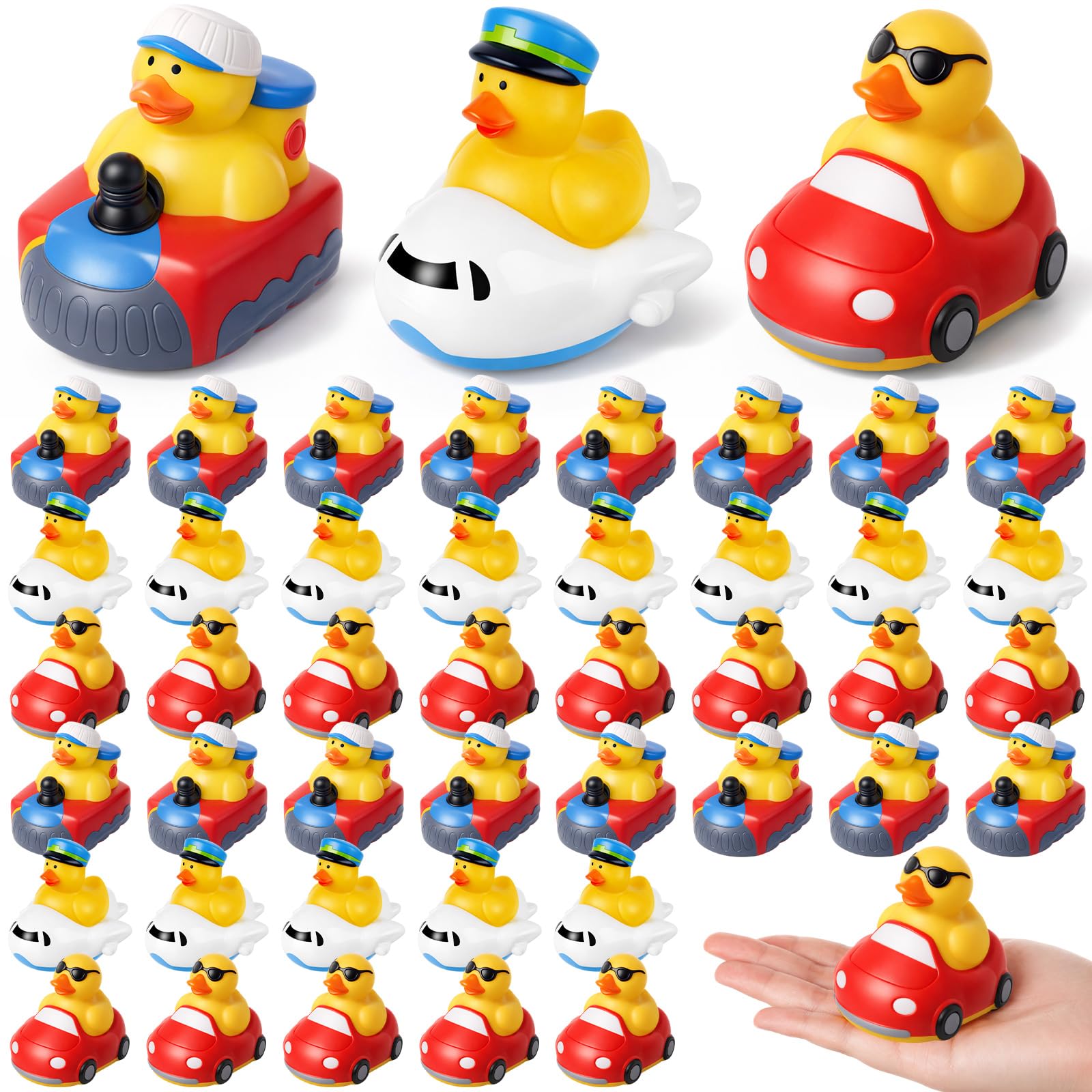 Deekin 48 Pcs Transportation Rubber Ducks Party Favors Pilot on The Plane Captain in The Boat Driver Chauffeur in The Car Ducks for Transportation Birthday Party Gifts Decoration