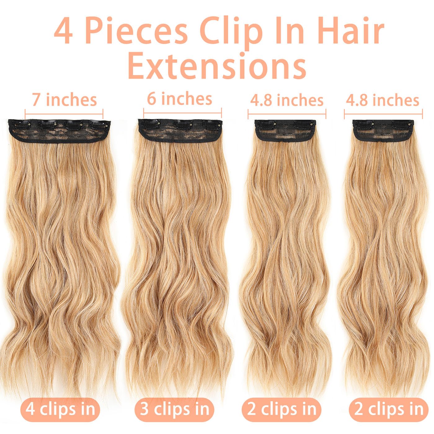 Mscat 20 Inch Curly Hair Extensions Clip in Hair Extensions Synthetic Thick Hair pieces for Women 4PCS Full Head Set Thick Long Curly Wavy Synthetic Hair Extensions(Gloden Blonde) - Image 2