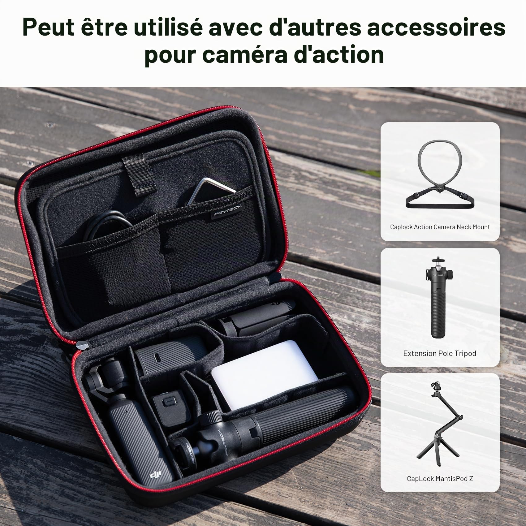 PGYTECH Boîte de Rangement pour Appareil Photo Boîte de Rangement Sac à Main pour Gopro Hero, pour Insta360 Ace Pro 2/X5, pour DJI OSMO 360/Action 6/Pocket 4/3/Xiaoyi Batterie Sac de Transport