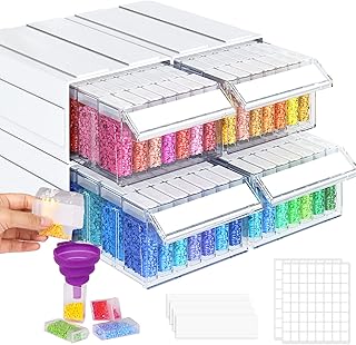 Quefe 4pcs Diamond Painting Storage Containers, 152 Slots Stackable Drawer Bead Organizer with Diamond Painting Accessories for Bead, Diamonds DIY Art Craft, Rhinestones, Seed