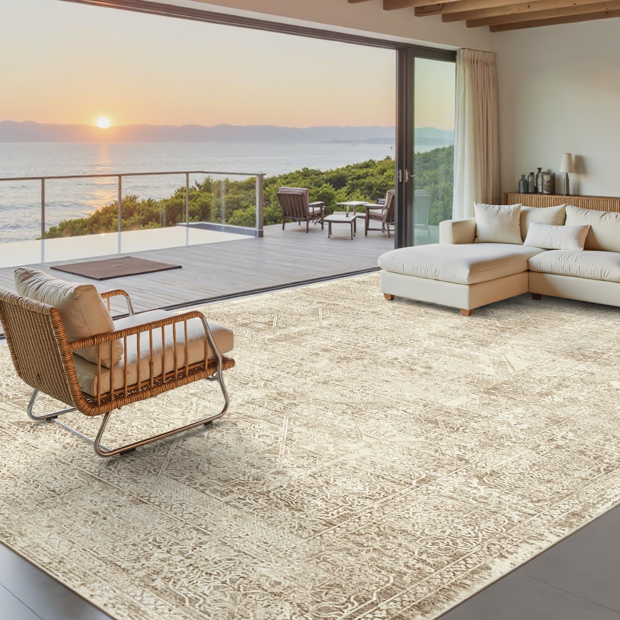 Photo 1 of Soalmost Washable Area Rug 8x10, Large Soft Rugs for Living Room Vintage 8x10 Area Rugs for Bedroom Dining Room Floral Non-Slip Thin Brown
