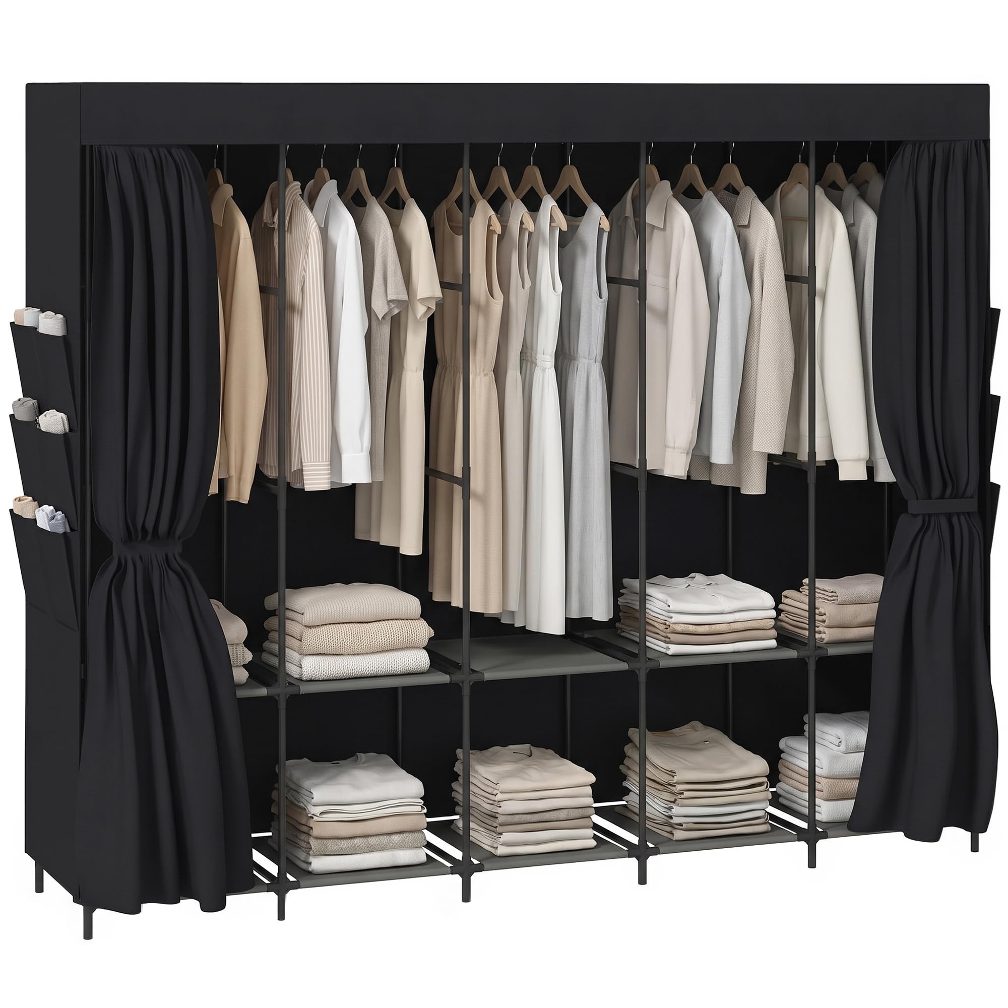 HOMCOM Armadio in Tessuto Salvaspazio 5 Aste 5 Ripiani 212x45x167 cm, Nero