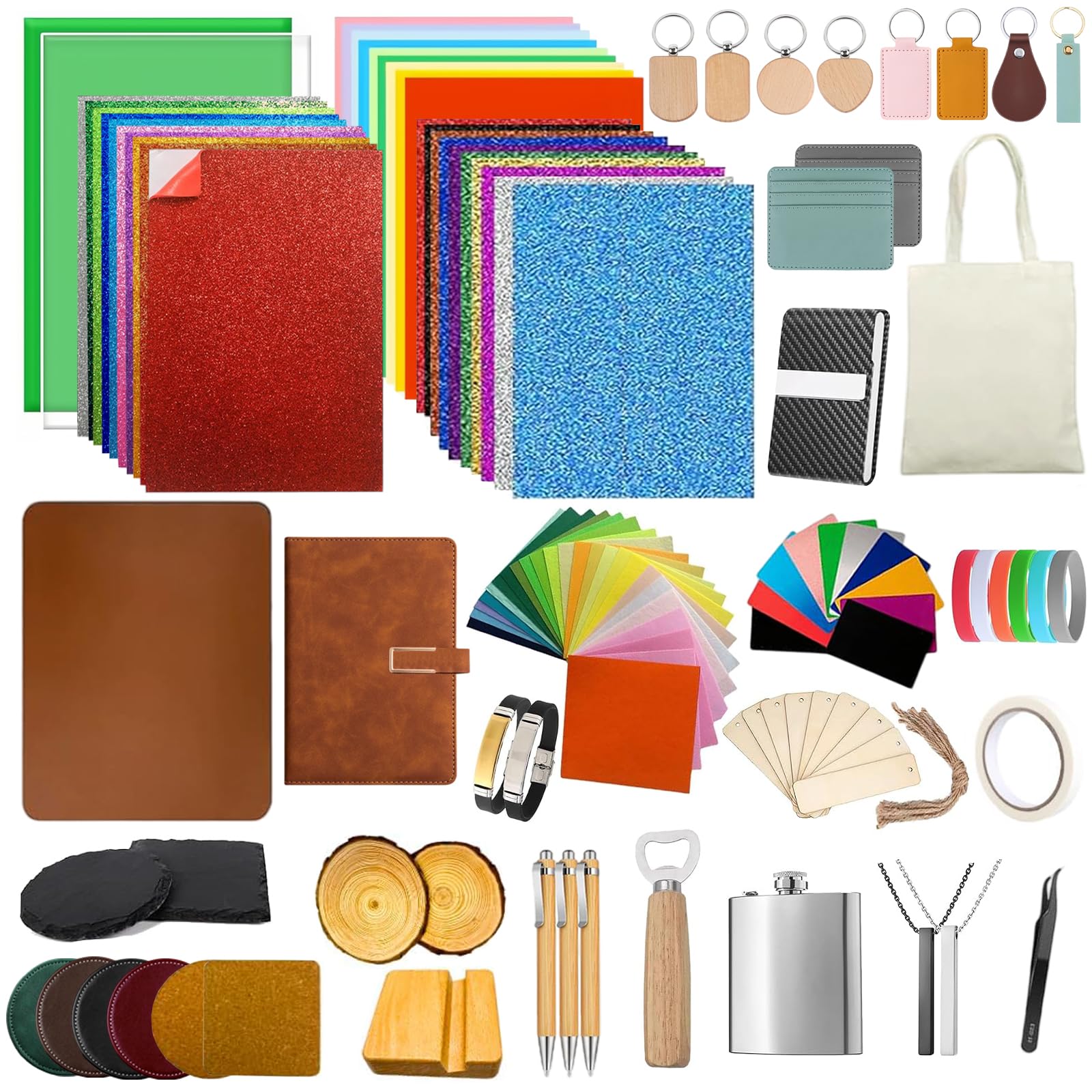 Wonninek 114Pcs Laser Engraving Material Kit, Art Crafts Supplies Blank
