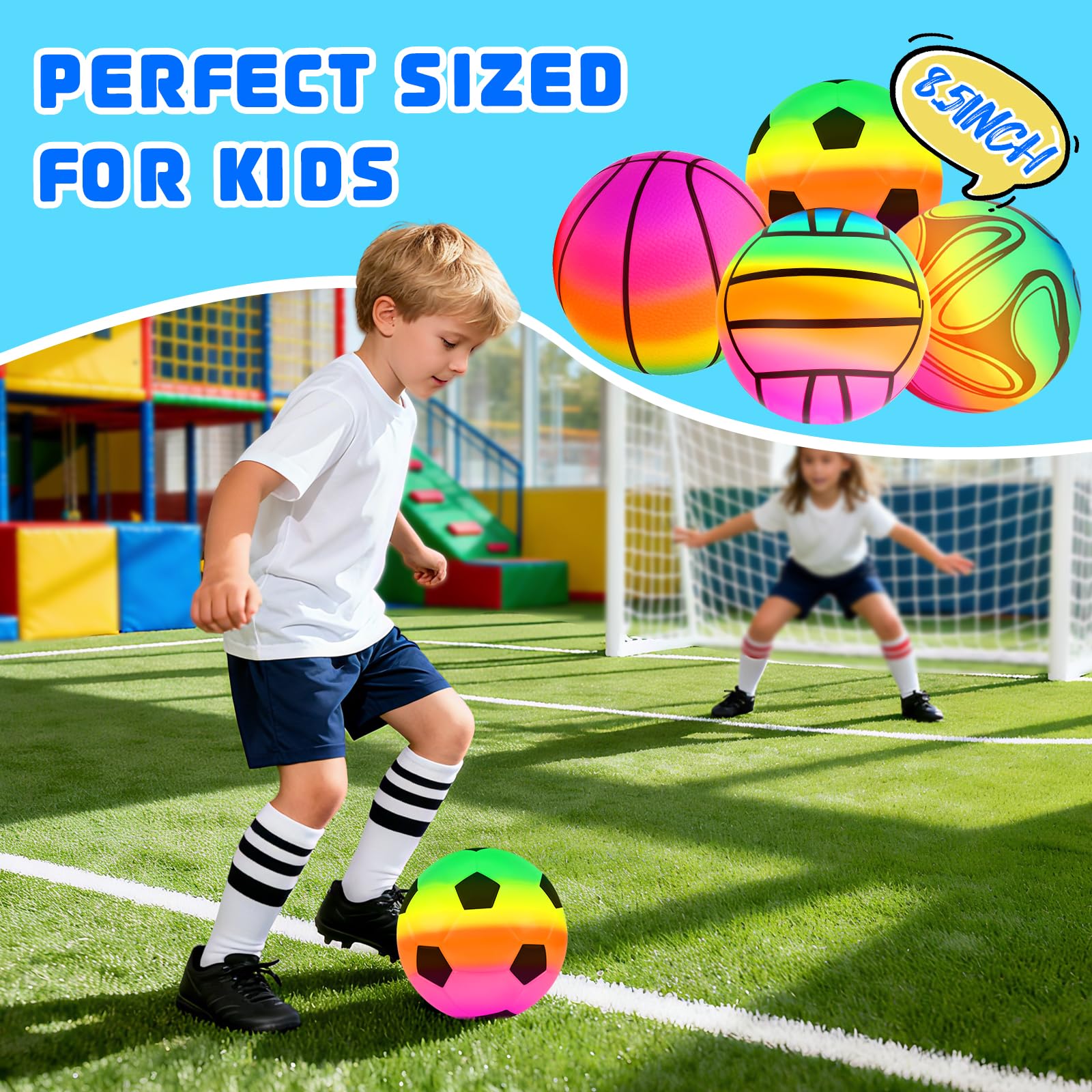 Picabika 8.5'' Colorful Playground Balls, Inflatable Balls for Kids and Toddlers with Air Pump Basketball, Volleyball - Image 4
