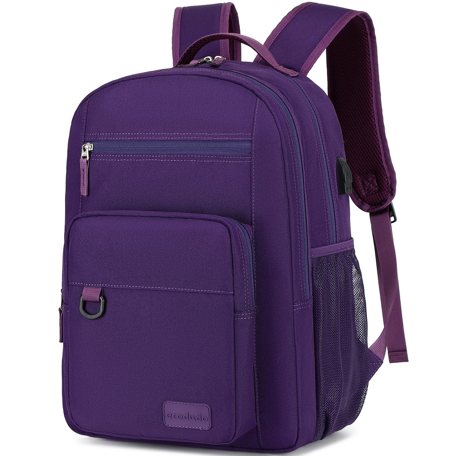 ecodudo School Backpack for Men and Women Water Resistant Daypack for College Work15.6 inch Laptop Bookbag with USB Charging Port (Purple)