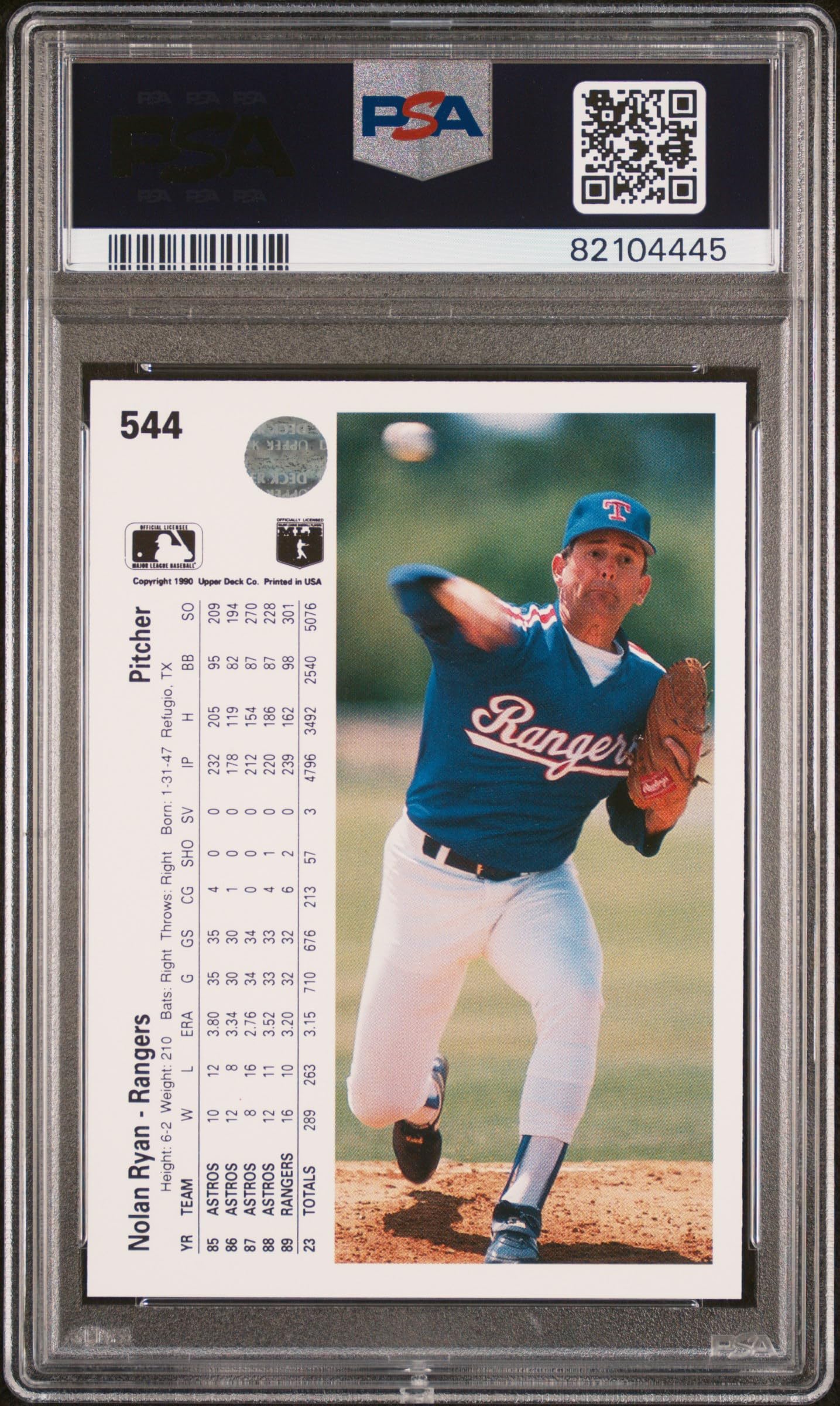 Amazon.com: Nolan Ryan 1990 Upper Deck Baseball Card #544 Graded