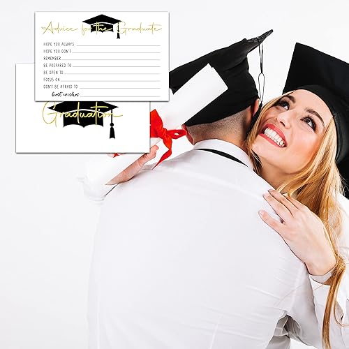 Miniatura 5 de 25 tarjetas de consejos y deseos de graduación, tarjetas de consejos de graduación, tarjeta de relleno negro dorado para universidad, junior,