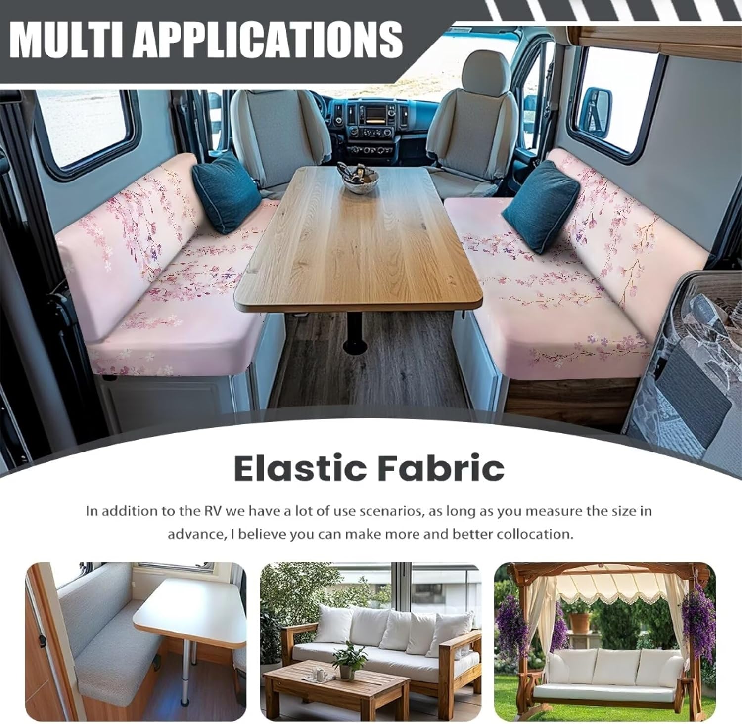 Rv Dinette Cushion Covers Set of 2 Floral Replacement Couch Cushion Slipcovers Travel Trailer Accessories Include 1 Bench Cover & 1 Backrest Cover for Home with Kids