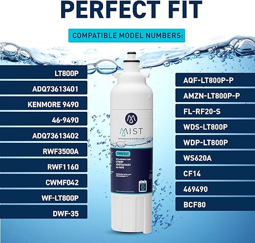 Miniatura 3 de MIST LT800P Filtro de agua de repuesto para LG, filtro de agua para refrigerador compatible con ADQ736134, ADQ736134, Kenmore 9490, 46-9490, 469490,
