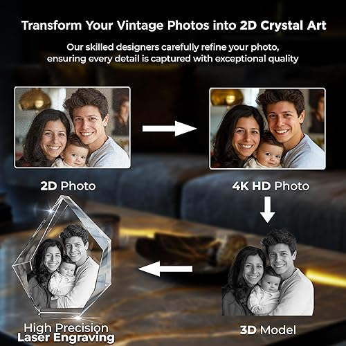 Vista 7 de CAPTUR3D Foto de cristal 3D, regalos conmemorativos personalizados para mamá, papá, esposa, hombres, seres queridos, cristal grabado con láser 3D