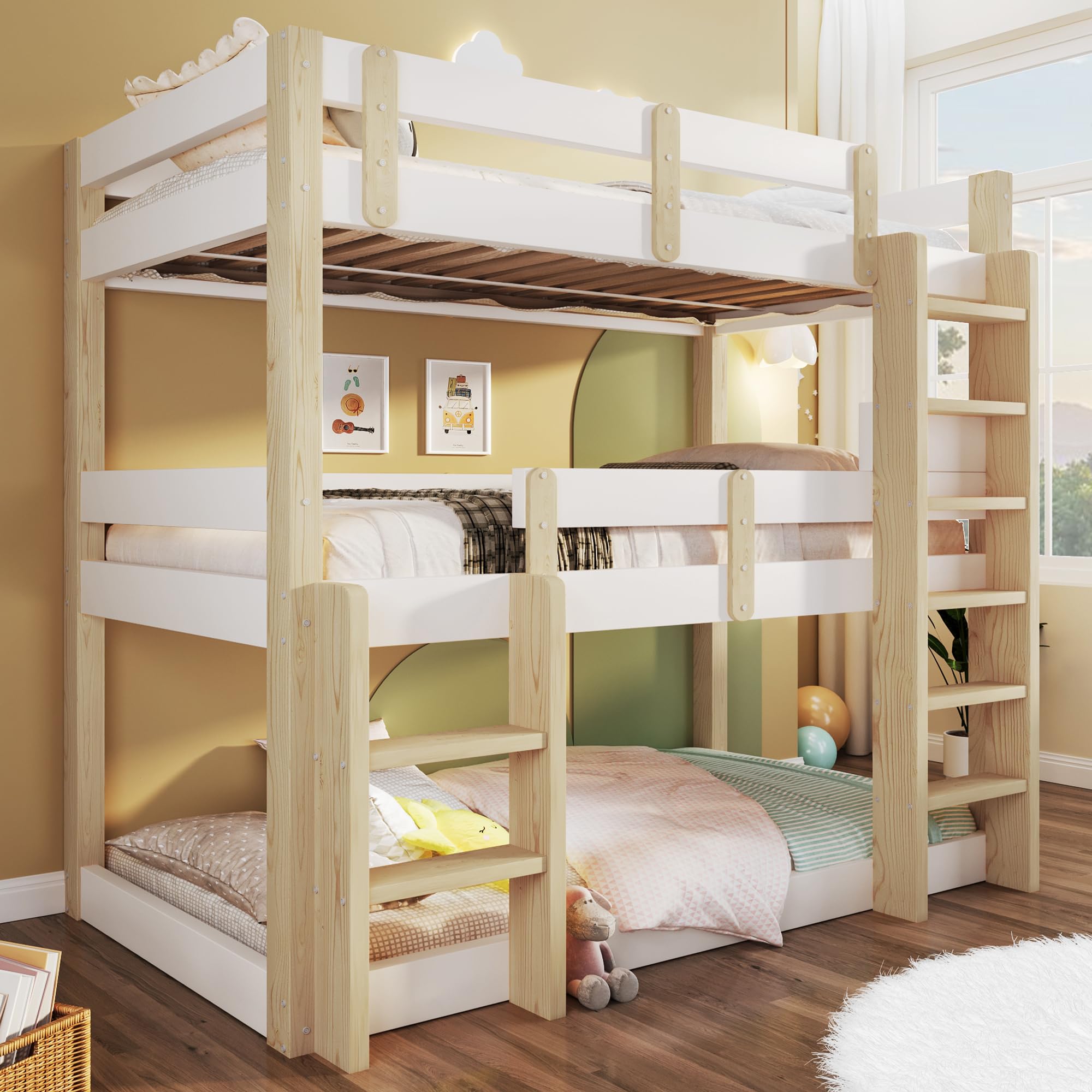 Sapgaks Lit superposé Enfant 90 x 190 cm,lit Mezzanine 2 Places,lit superposé 2 Places Enfants,lit Enfant avec Barriere,lit Mezzanine Enfant,Adolescents et Adultes,Blanc et Naturel