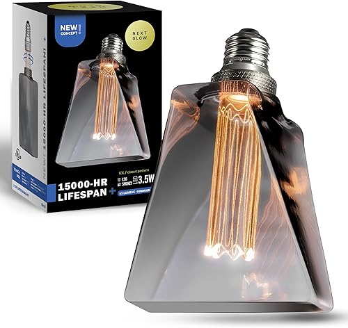 Next Glow Bombilla decorativa Eq 20W estilo hielo en forma de bombilla LED E26 base media, regulable, bombilla cálida ahumadagris de 55 lúmenes, con