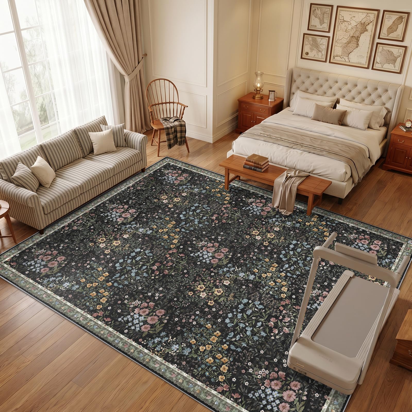 YOUFORTONG Vintage Floral Distressed Botanical Rug