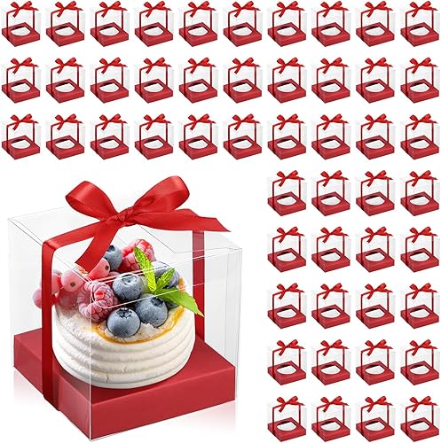 Thenshop 50 cajas transparentes para cupcakes, contenedores individuales de plástico de 3.5 pulgadas, cajas individuales para cupcakes con insertos