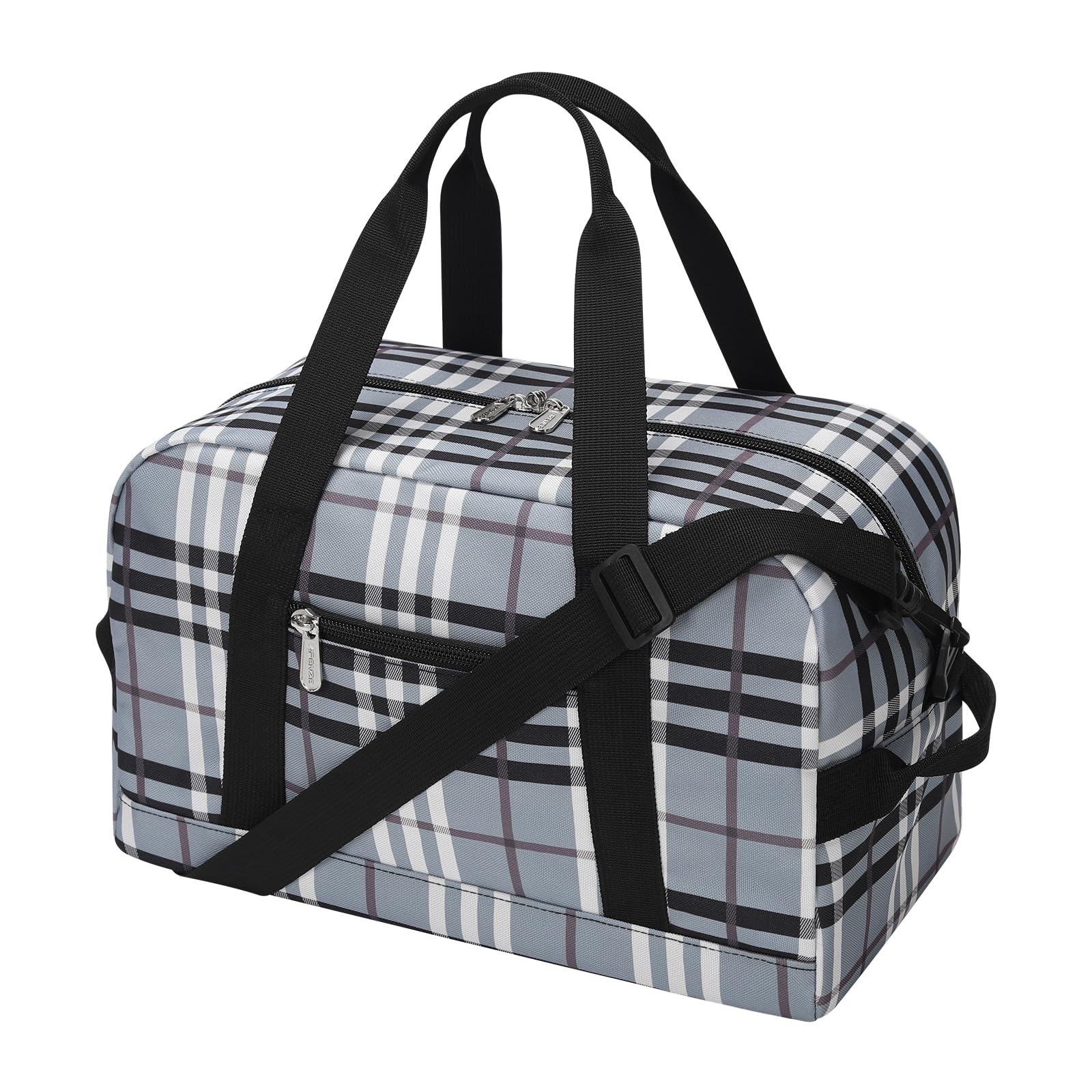 Apenze Small Gym Bag 14 inch lightweight Carry On Mini Duffel Bag for Travel Sport - Gray white plaid