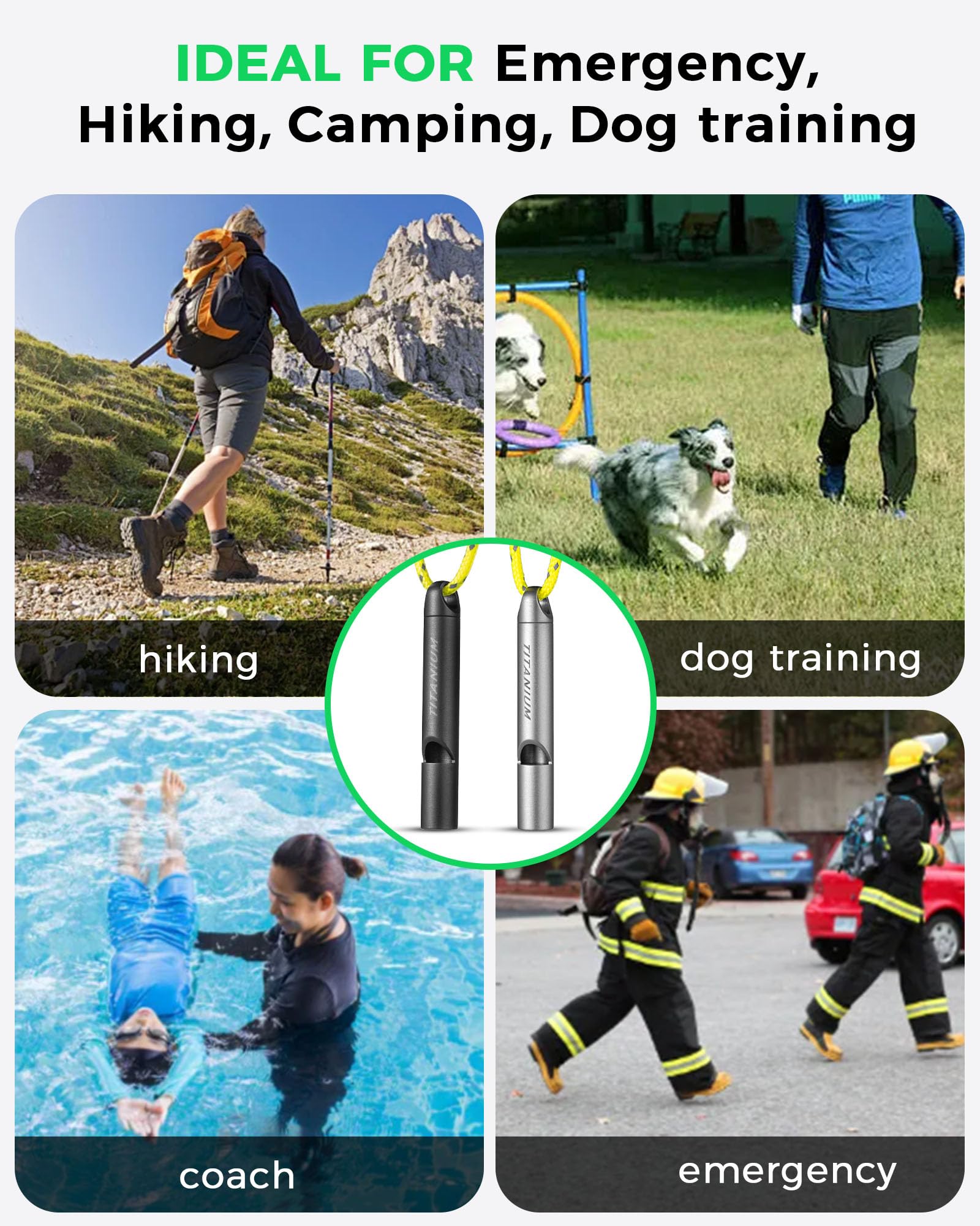 Silbato de emergencia de titanio, silbatos de seguridad de supervivencia para entrenadores, entrenamiento de perros, senderismo, ahorro de vidas, alto hasta 120 dB