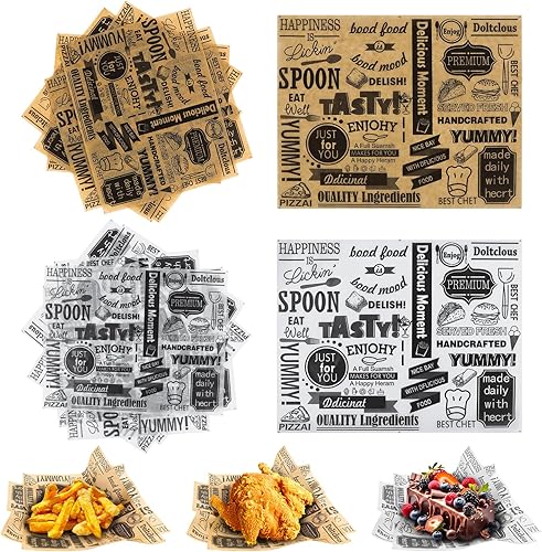 LOTMER 300 hojas de papel de cera de delicatessen de 12 x 12 pulgadas, resistente a la grasa, bandeja de cesta, a prueba de grasa, papel de regalo