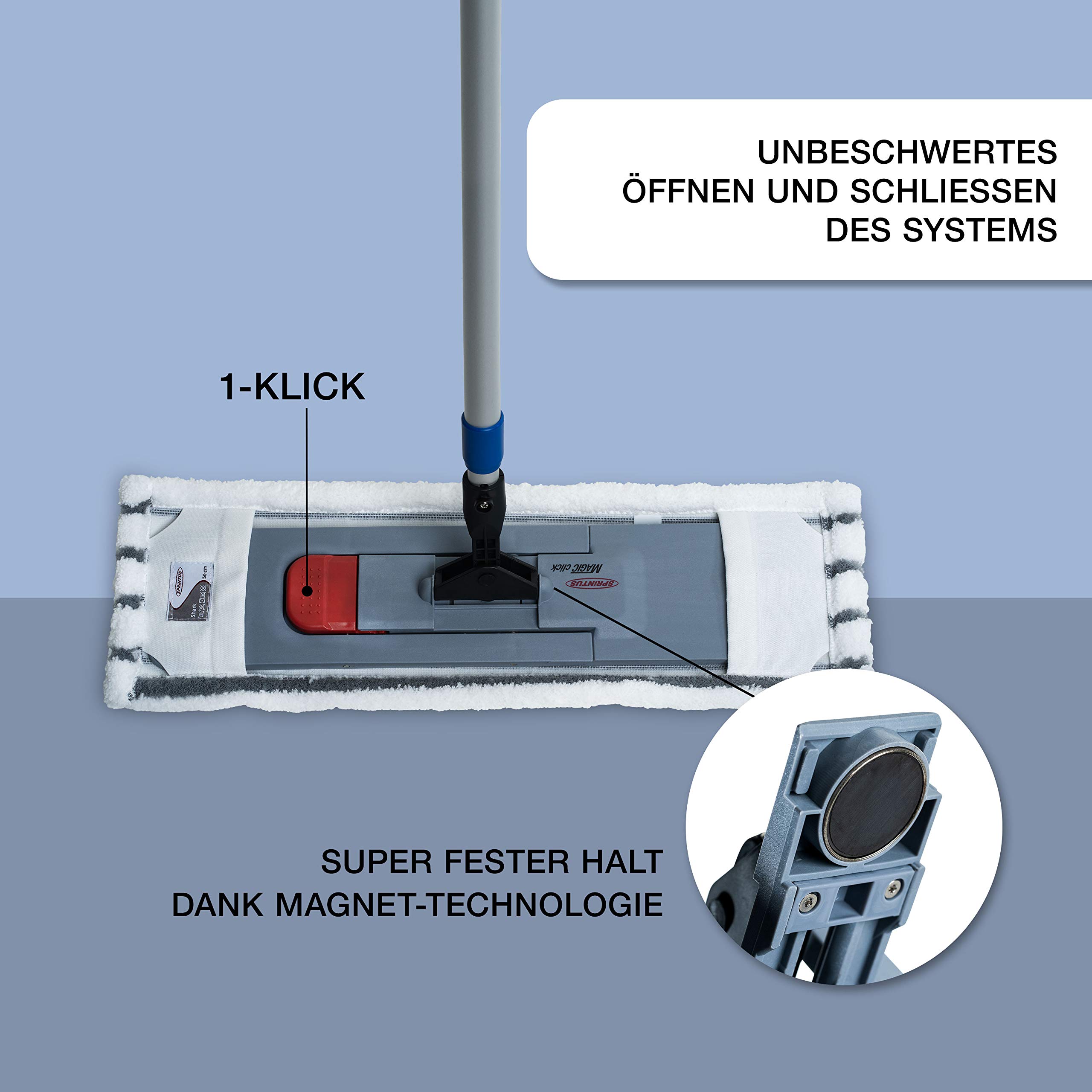 Putzen wie die Profis Bodenwischer-Set mit Teleskopstiel 170 cm Höhenverstellbar Wischmopp mit Magnetischer Halterung Mikrofaserbezug für Fliesen Parkett Laminat inkl. GlasRein