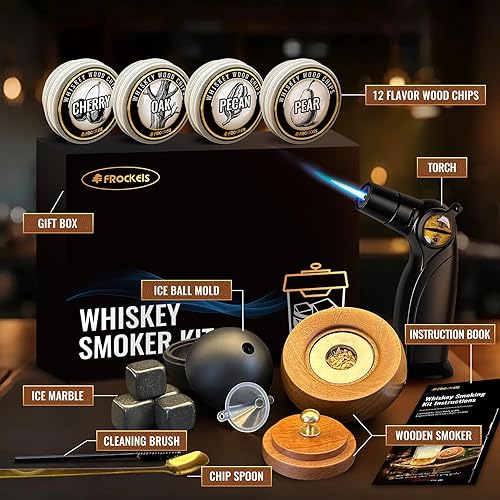 Miniatura 2 de Kit de ahumador de whisky de 22 piezas con antorcha e infusor de alcohol, 12 sabores de virutas de madera para bebidas, regalos para hombres, papá,