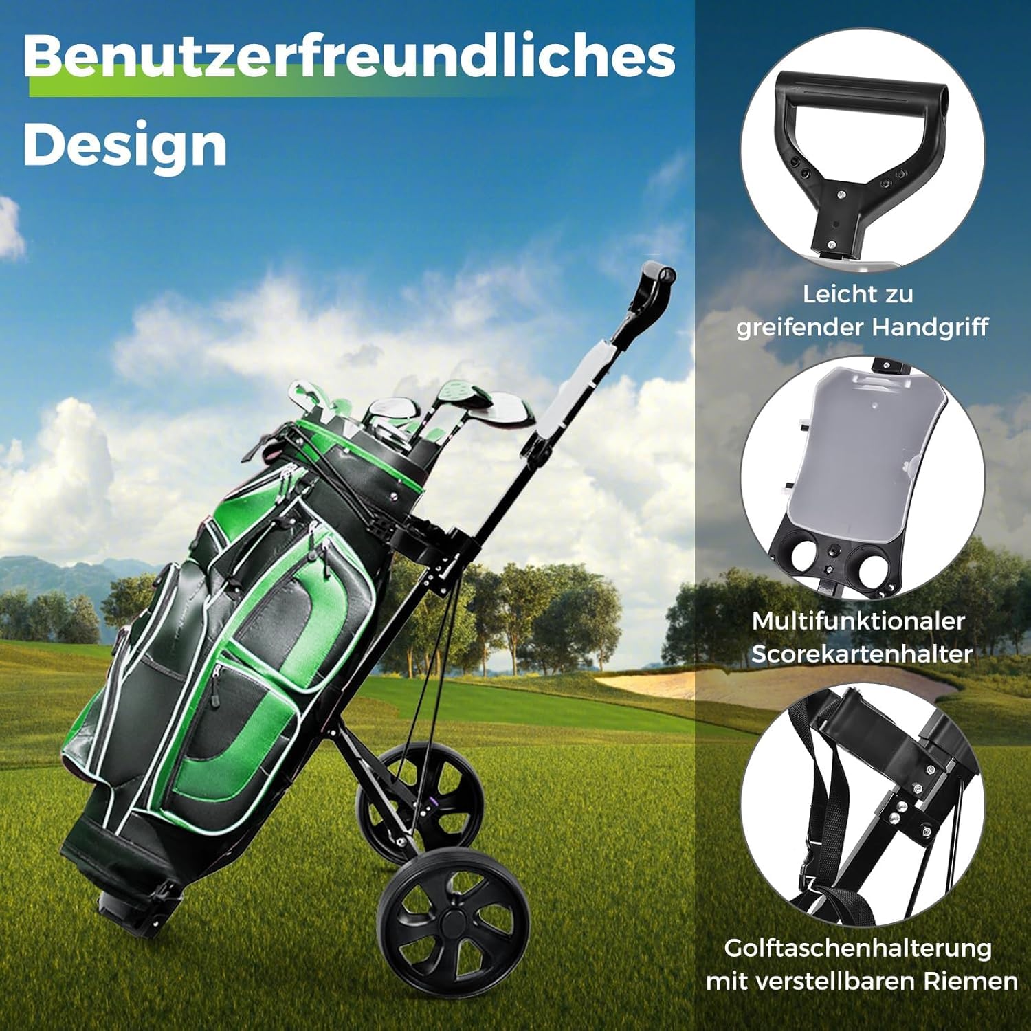 GYMAX Golf Trolley 2 Rad, Golftrolley klappbar mit Anzeigetafel, Leichter Golf Push Cart für Golfschläger & Golfbag