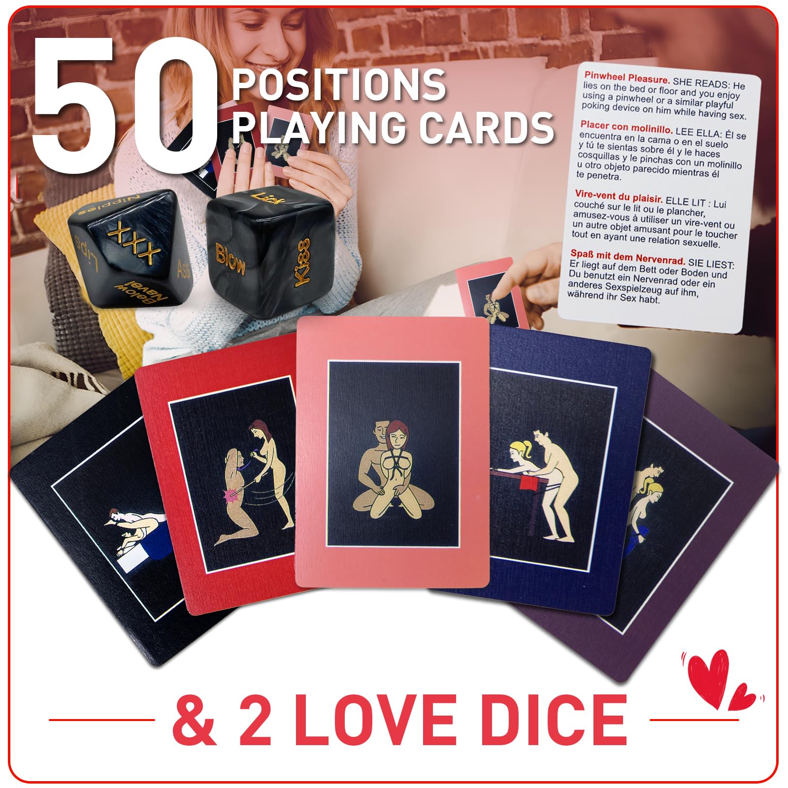 Prosixtoy Gioco di Carte per Coppie - Giochi Erotici con 50 Carte Posizioni  Sesso e 2 Dadi Sesso, Regalo per Coppie, Uomini, Donne (18+) : Amazon.it:  Salute e cura della persona