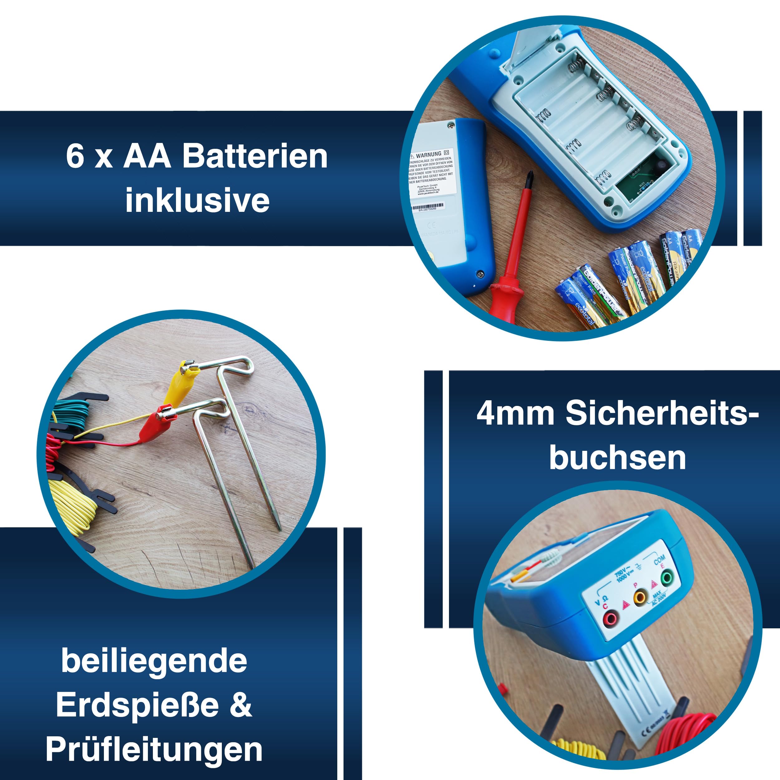 PeakTech 2700 - Erdungsmessgerät Erdwiderstands Set mit Erdspießen