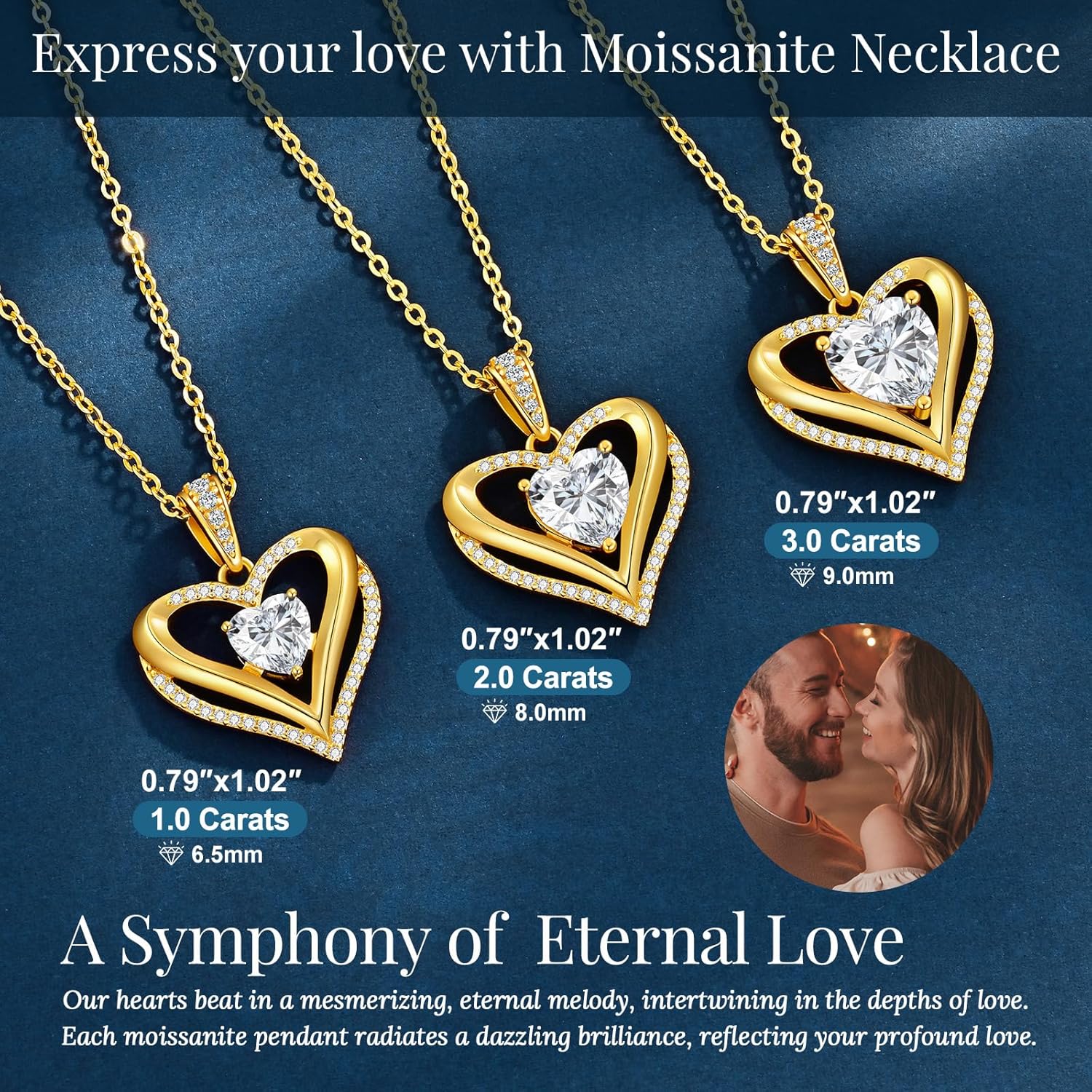 Moissanite Infinity Love Heart Pendant Necklaces for Women, 1-3 Carat 925 Sterling Silver 18K Gold Plated Engraved with"I LOVE YOU', Anniversary Birthday Present Jewelry Christmas Valentines Day Gift for Women Wife Girlfriend Her - Image 6