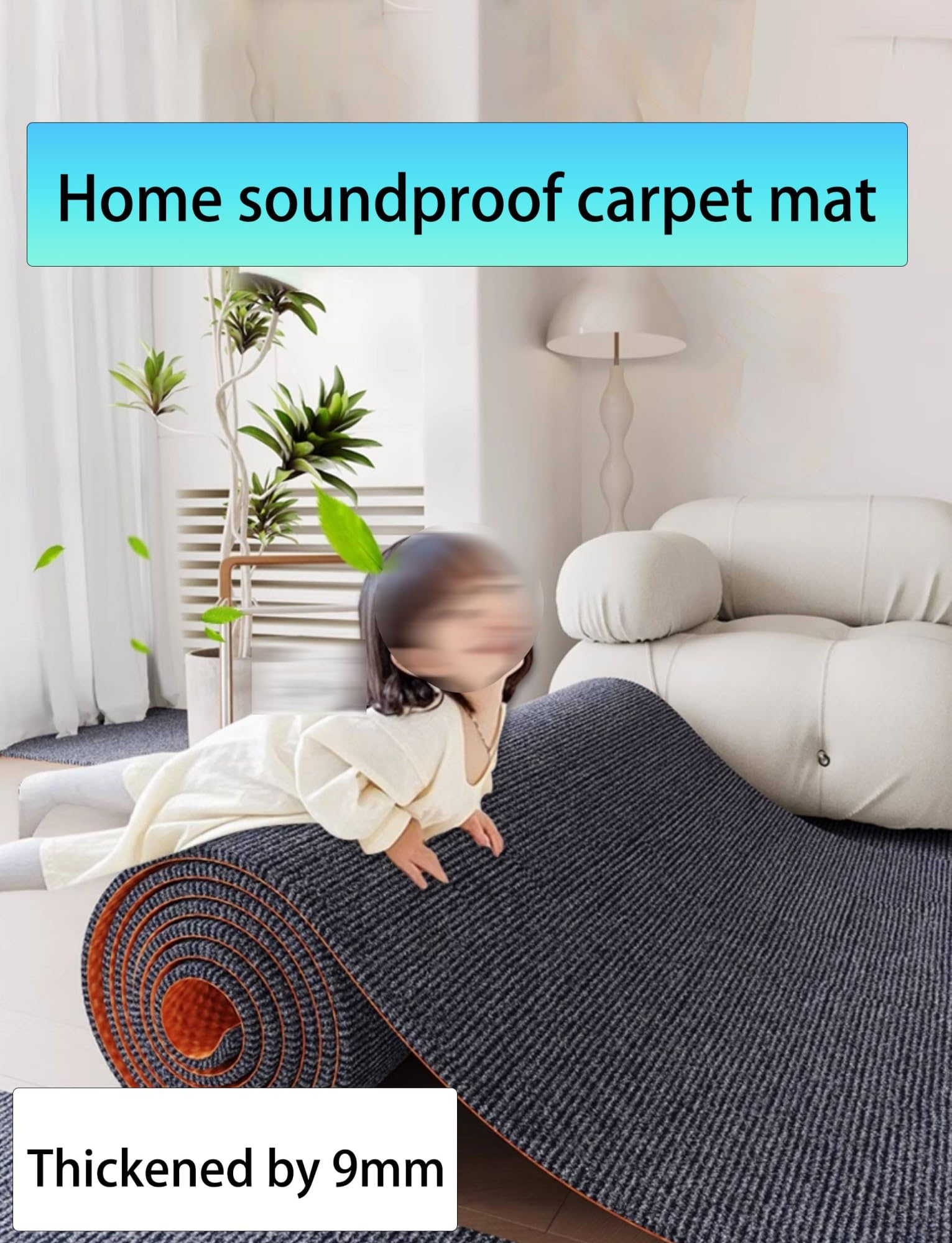 Tapis insonorisant, 9 mm d'épaisseur, antidérapant et imperméable, pour salle de sport, home cinéma, chambre à coucher, salon, idéal pour piano et batterie