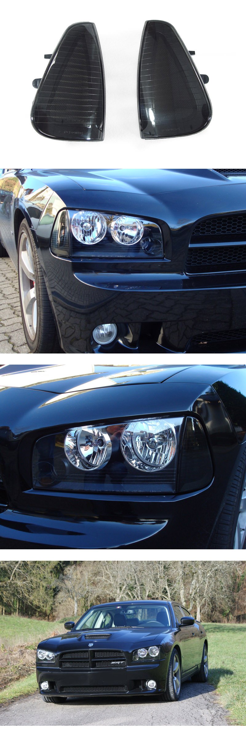 Black Corner Signal Lights Set (Left + Right) By DEPO For 2006-2010 Dodge Charger All Models