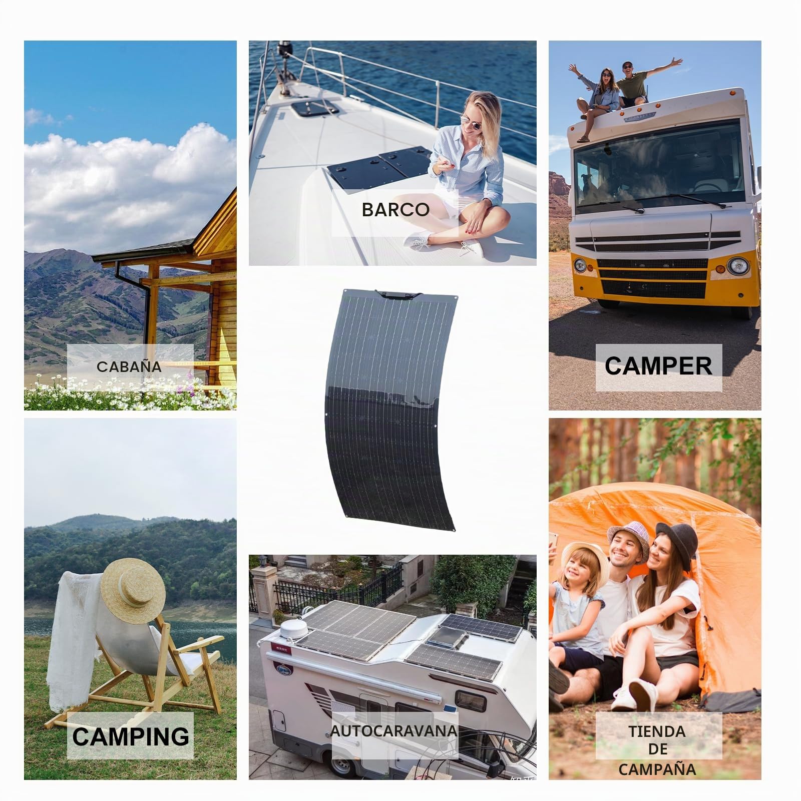 XINPUGUANG Panel Solar Flexible de 100w 12v Módulo Monocristalino Fotovoltaico para Autocaravana, Camper, Casa, Barcos, Remolques (Black)