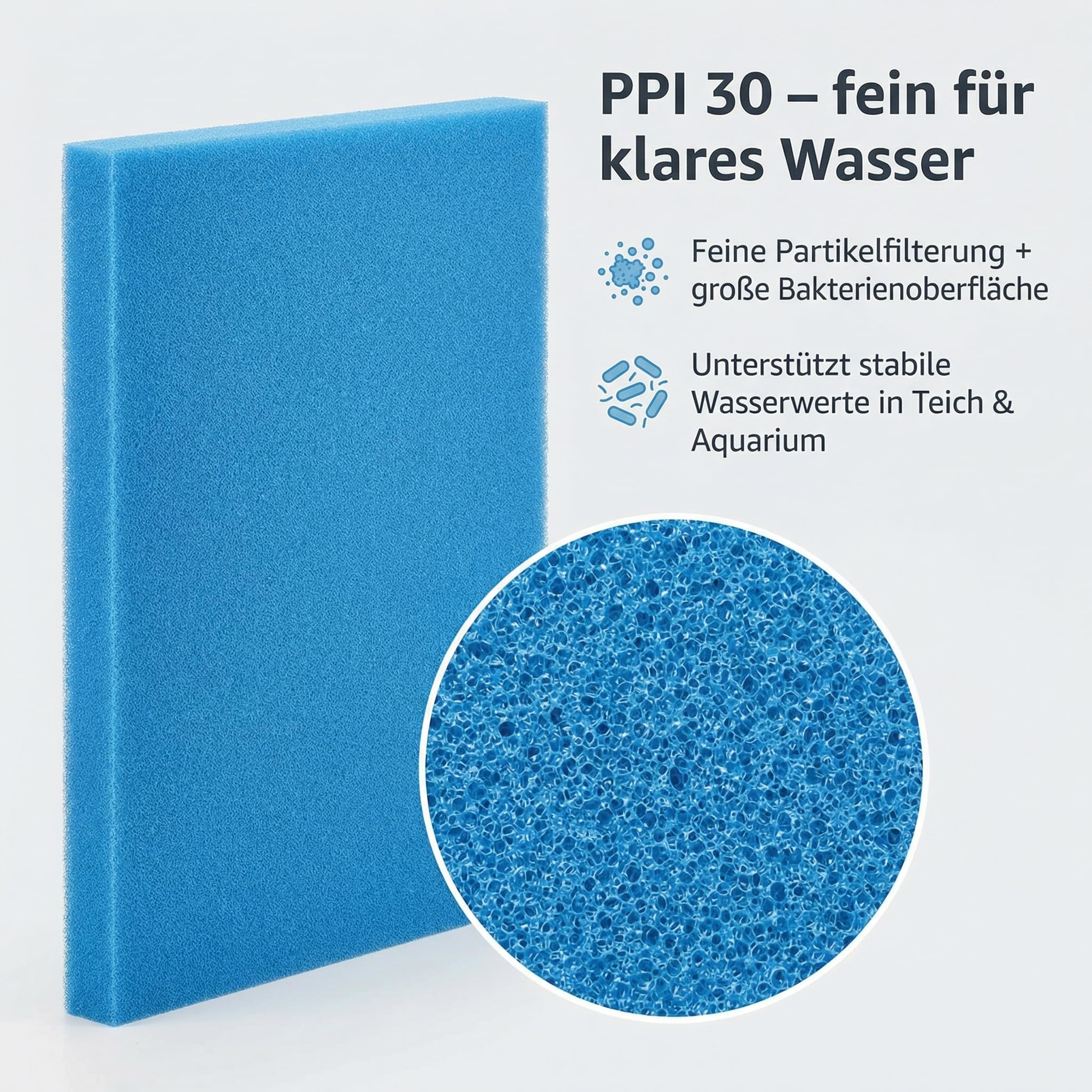 Pondlife Filterschaum blau 100x100x5 cm PPI 30 fein, Filtermatte Teich und Aquarium, zuschneidbar, zur optimalen Verwendung als Filtermedium in Teichfiltern