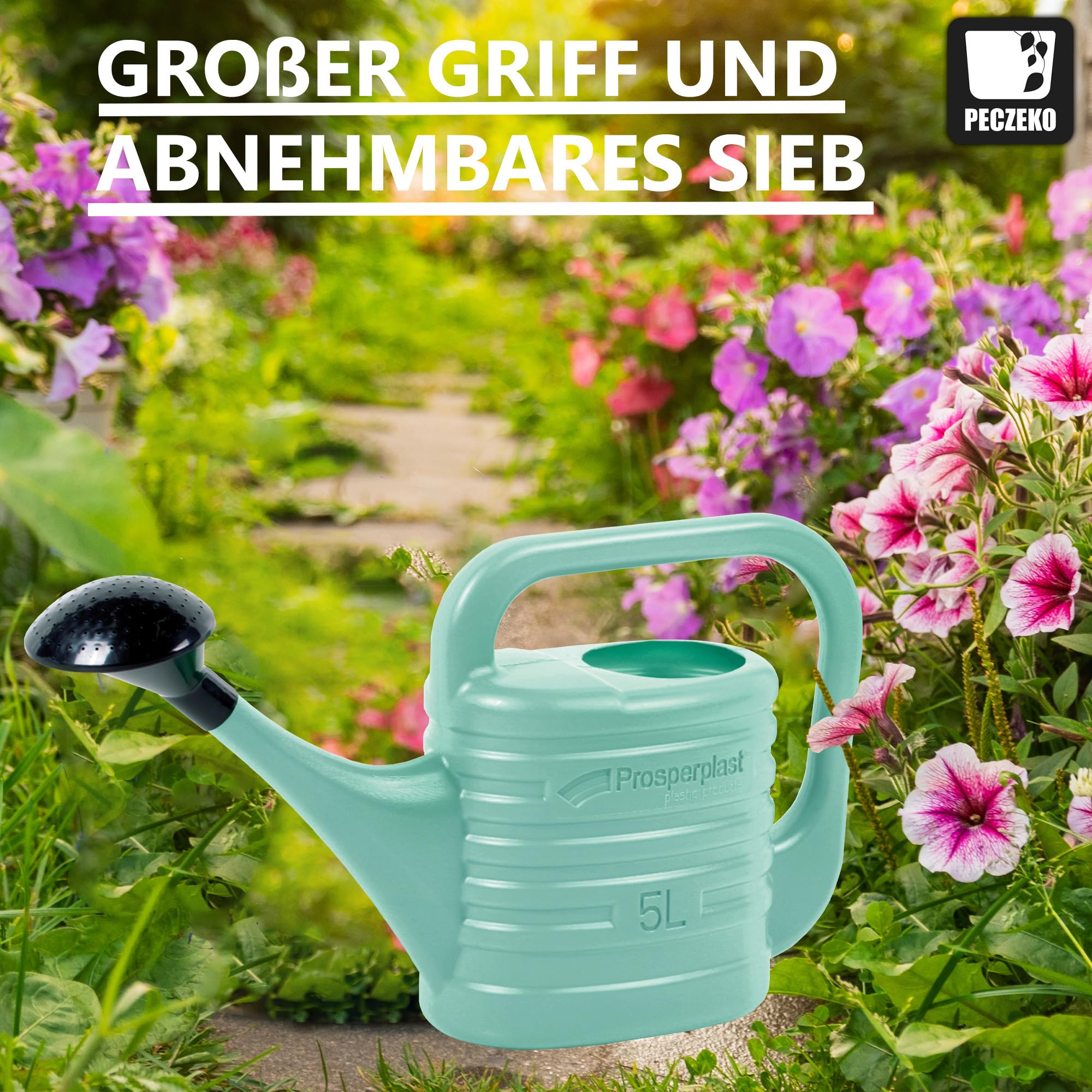 Arrosoir de jardin en plastique de 5 l, pour l'intérieur et l'extérieur, arrosage, fleurs, plantes d'intérieur, jardin, maison, appartement, outils de jardin avec pomme d'arrosoir - 5 l