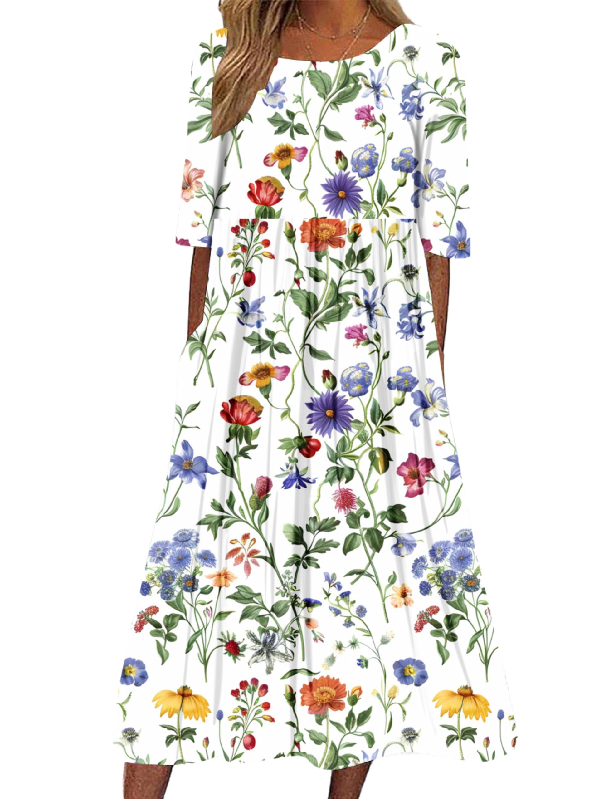 ZOCAVIA Womens Boho Floral Printed Maxi Dresses 2024 Summer Casual Loose Flowy Bohemian Vintage Short Sundresses with Pockets