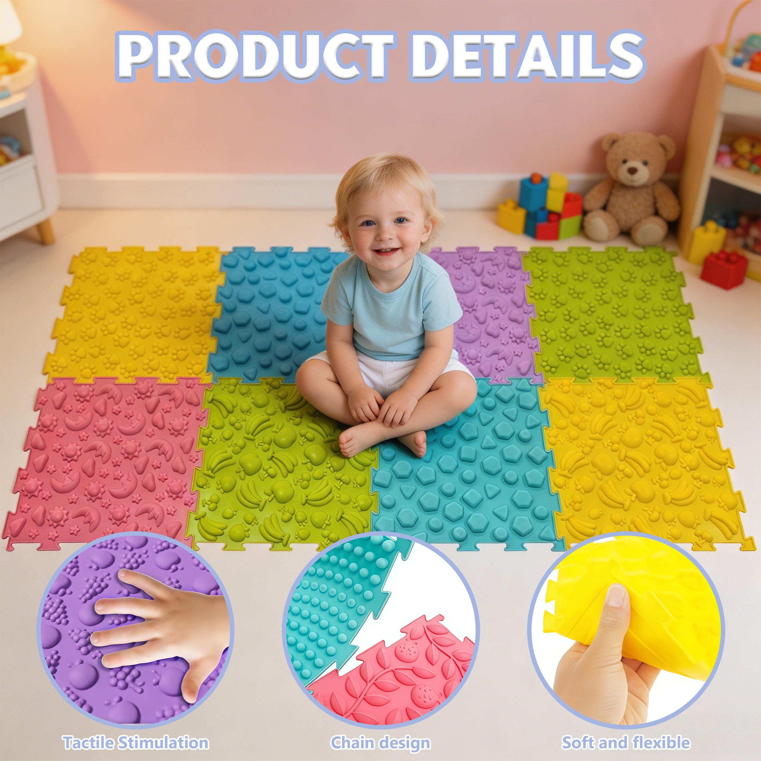 Tappeto Sensoriale 8 Pezzi, Puzzle Mat Ortopedico per Piedi