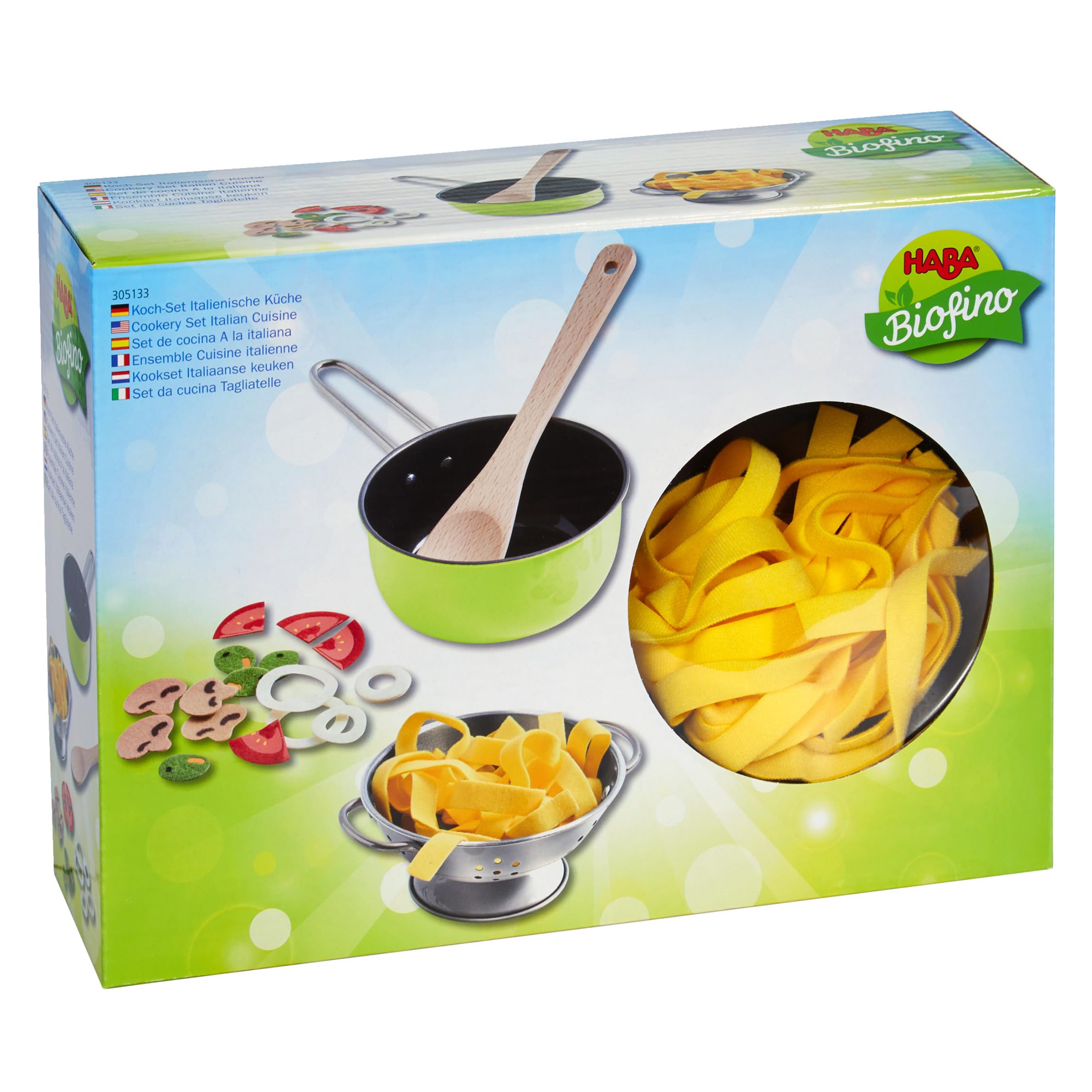 HABA 305133 - Set Cucina Italiana, Accessori per la Cucina dei Bambini, con pentola e Molti Strumenti di Gioco, Giocattolo per Bambini dai 3 Anni in su, Perfetto per Giochi di Ruolo