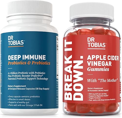 Dr. Tobias Probióticos y prebióticos inmunes profundos y gomitas de vinagre de sidra de manzana, apoya la salud digestiva, la función inmunológica
