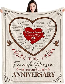 5 Year Anniversary Blanket Gift - 5 Year Anniversary Wedding Gifts for Him Her, 5th Anniversary Marriage Gifts for Husband Wife, Happy 5th Anniversary Blanket for Couple, 60"x50"