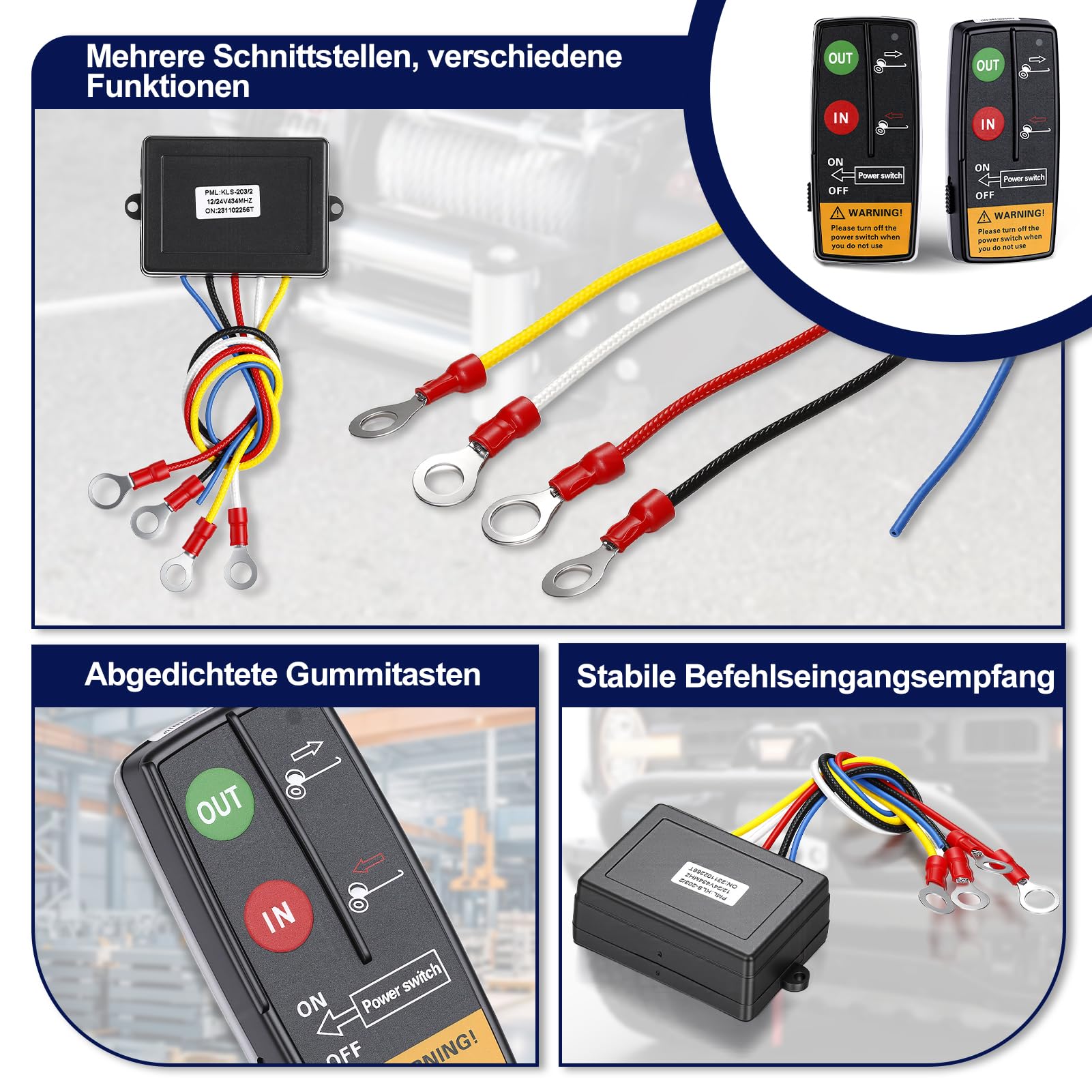 Verricello a fune 12 V, telecomando senza fili, 12 V, 24 V, senza fili, con 2 trasmettitori + ricevitore, portata di 30 m, per auto Atv Camion Suv Jeep