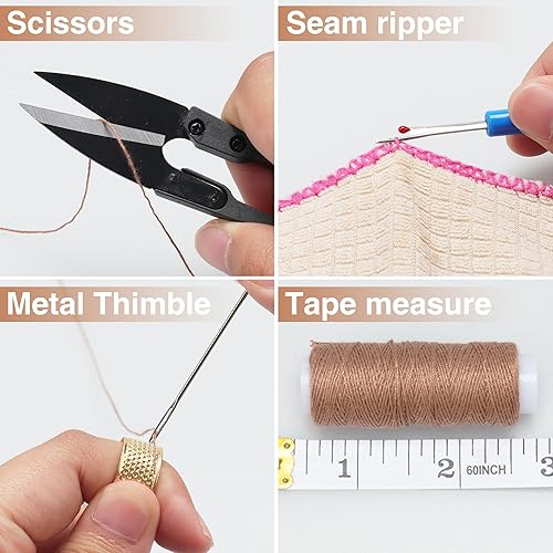 Miniatura 6 de OOTDAY Kit de costura de cuero, herramientas y suministros de trabajo de cuero, kit de reparación de cuero, kit de trabajo de cuero con agujas de