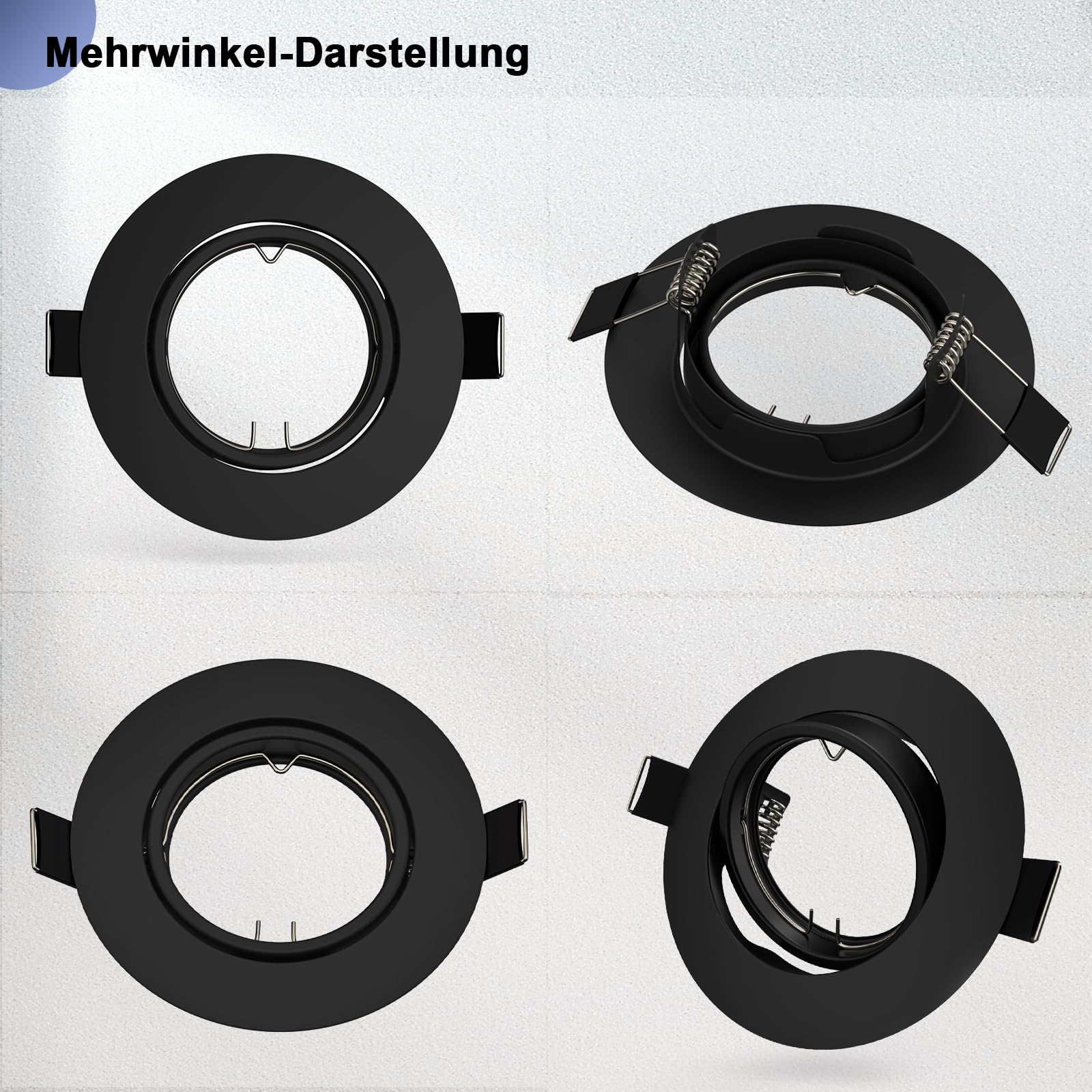 20x LED Einbaustrahler Rahmen GU10 Schwenkbar Einbaurahmen 68mm Schwarz Rund Deckenspots 230V inkl. GU10 Fassung LED oder Halogen