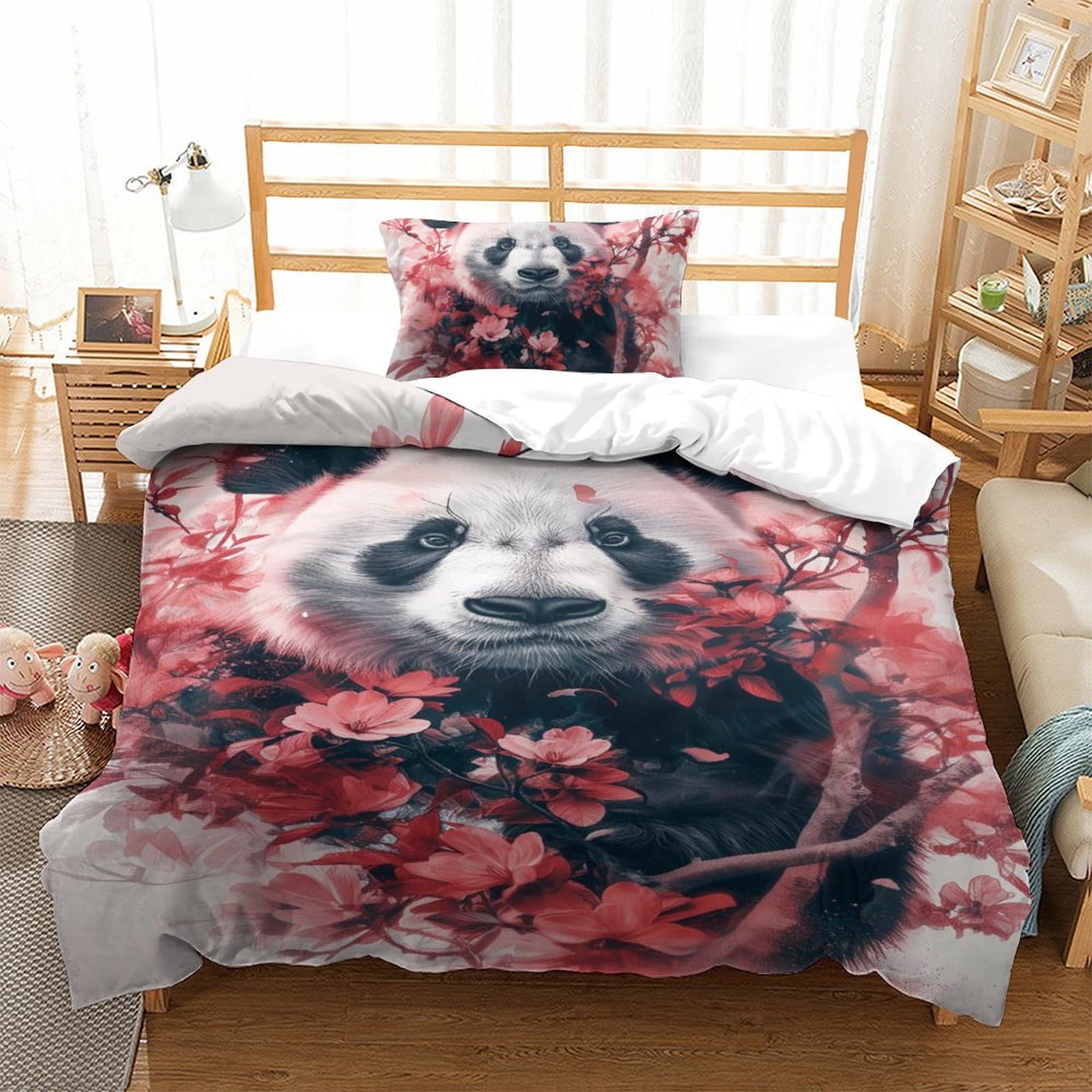 Housse de couette panda 135x200 microfiche avec taie d'oreiller